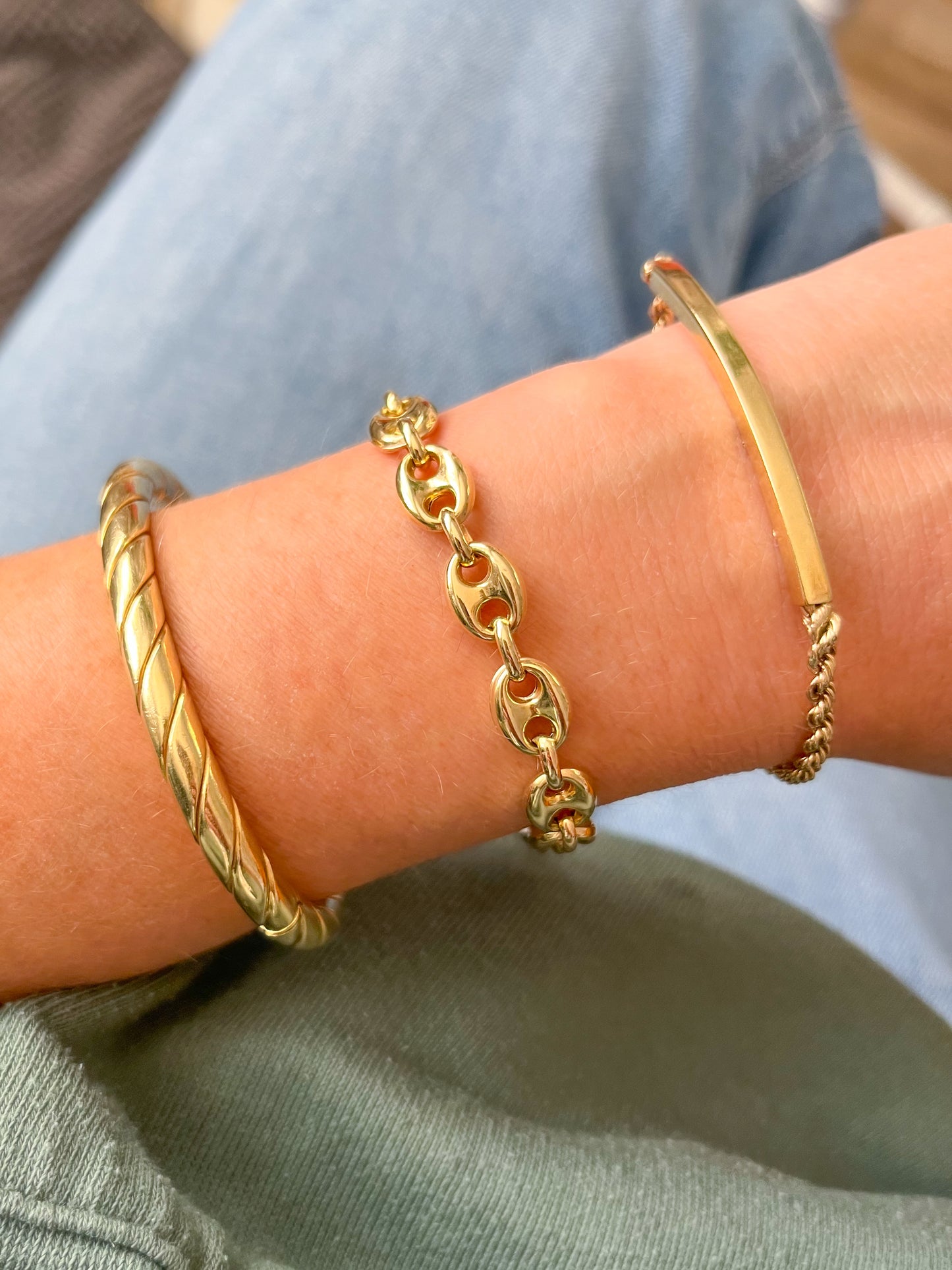 Puffed Mariner 10k Yellow Gold Chain 8 Inch Bracelets - 2 Widths Left
