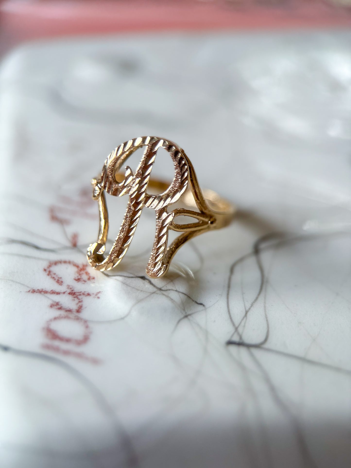 Vintage Large Script "R" 14k Yellow Gold Ring