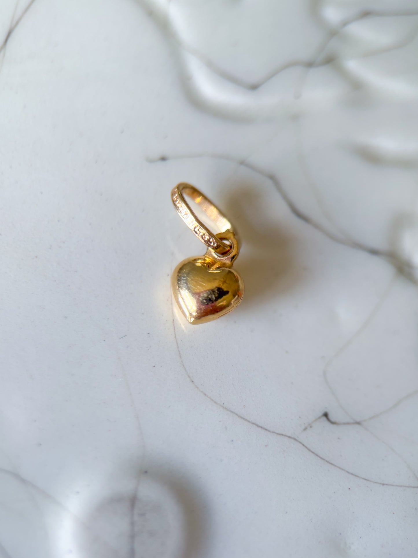 Vintage Mini Shiny and Matte Puffy Heart 14k Yellow Gold Charm