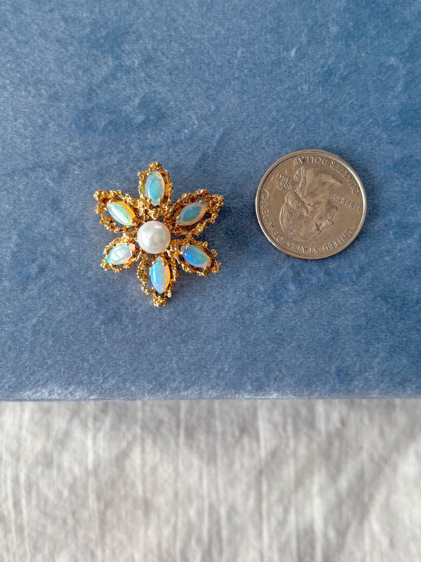Vintage Opal Flower 14k Yellow Gold Pin and Pendant