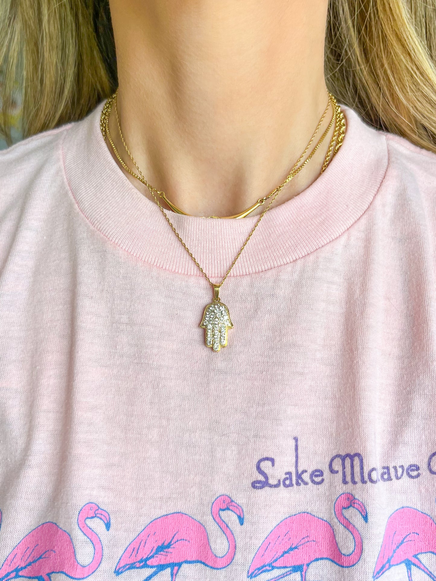 Vintage Hamsa with CZ 14k Yellow Gold Charm