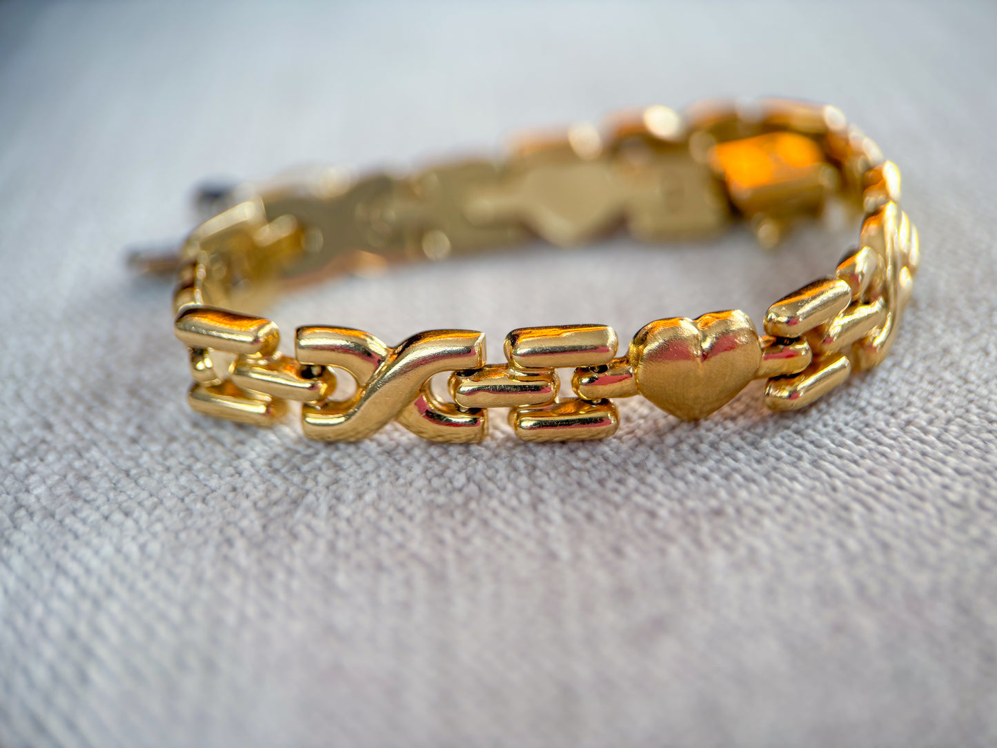 Vintage Heart 14k Yellow Gold 7.5 Inch Bracelet