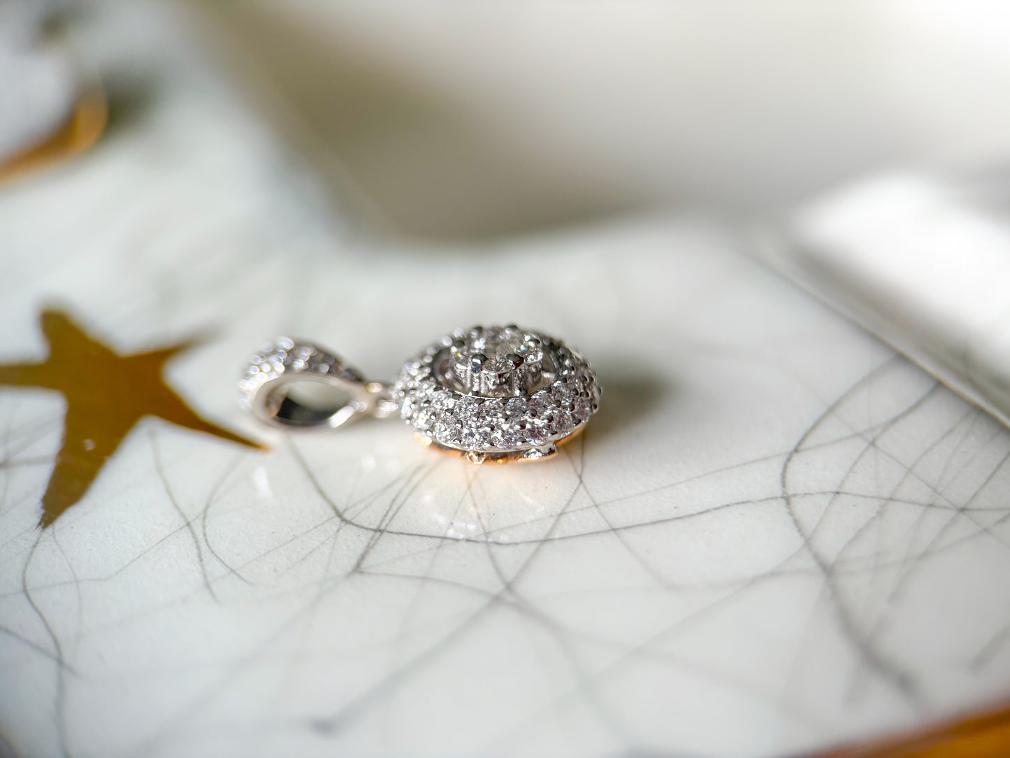 Natural Diamond Round Pendant 14k White Gold Charm