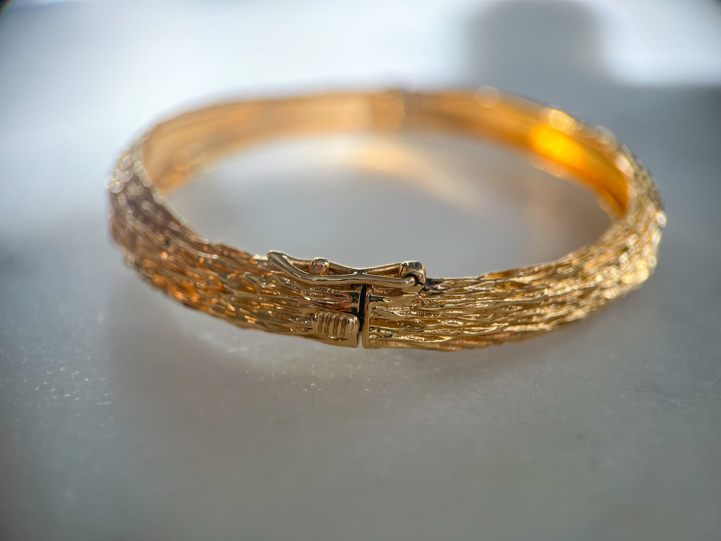 Vintage Textured 14k Yellow Gold Bangle