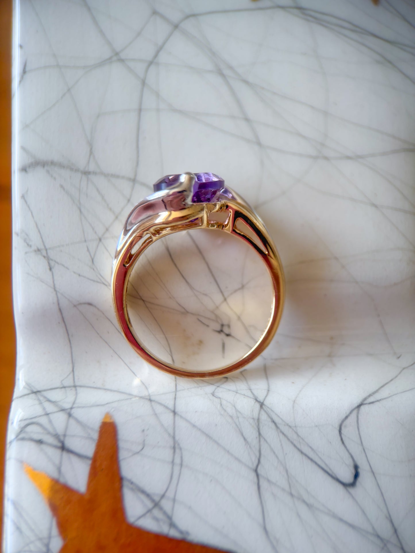 Vintage Semi Precious Amethyst 10k Yellow and White Gold Ring