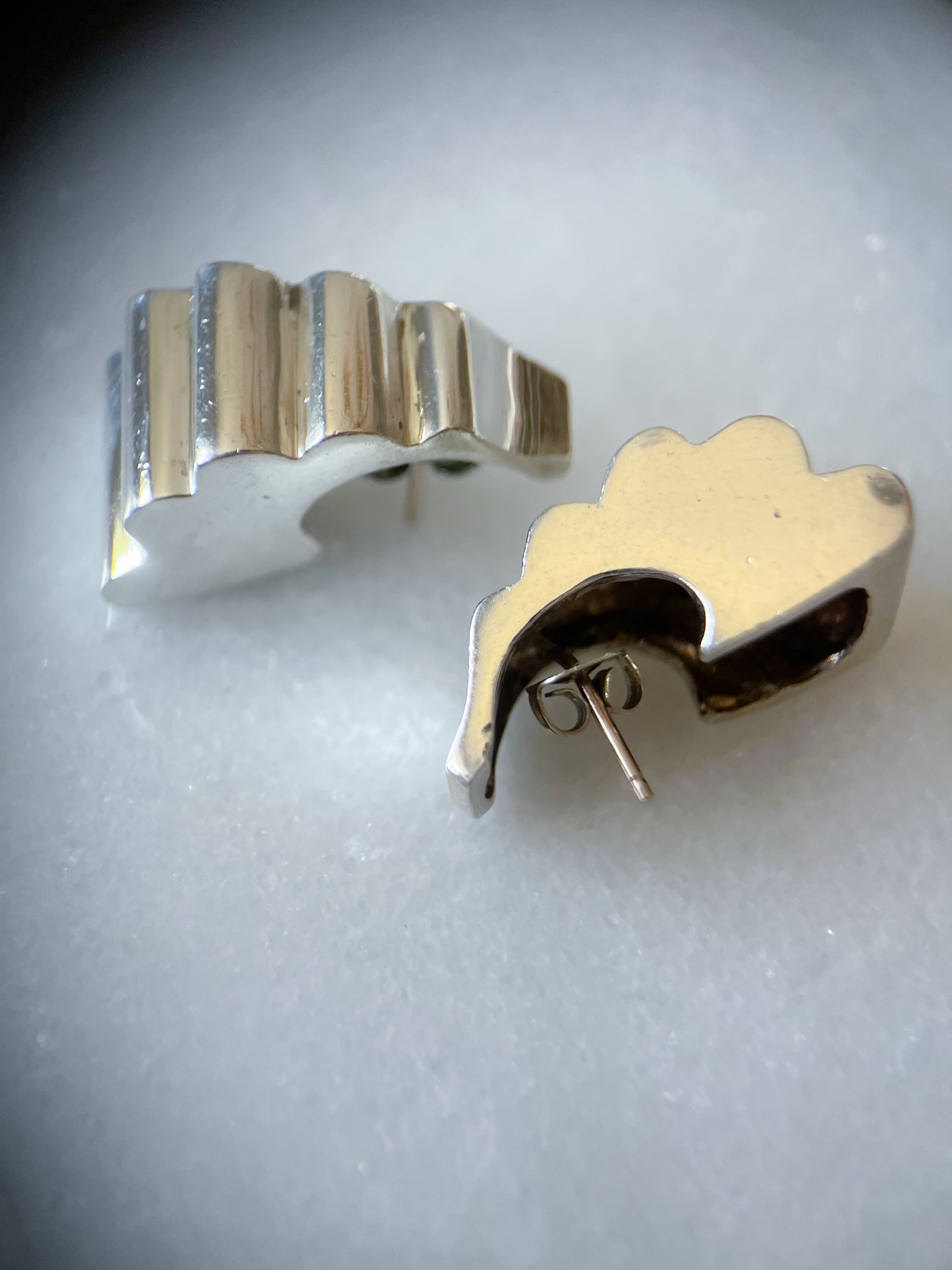Vintage Sterling Silver Large Stud Earrings, circa 1970s