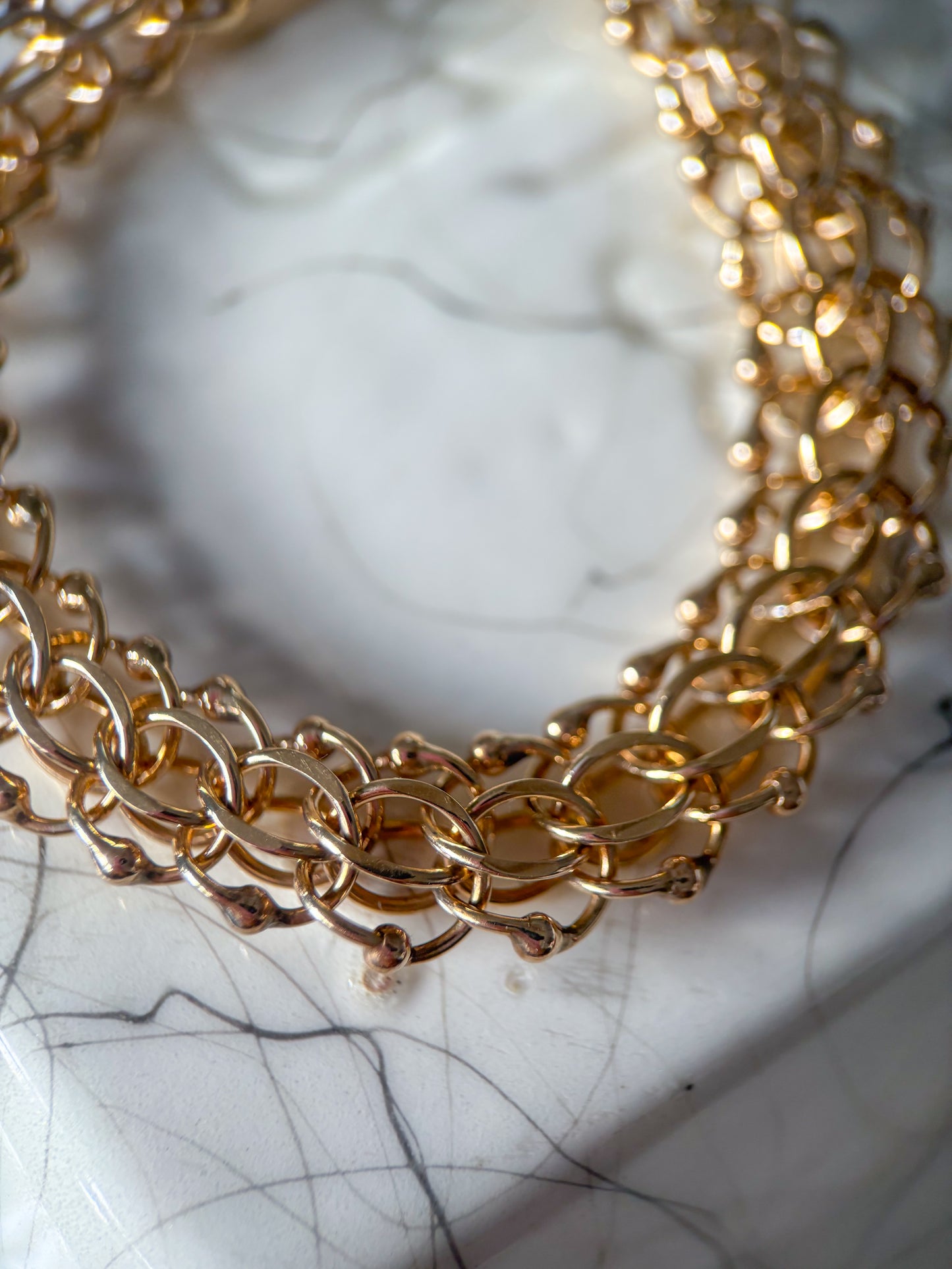 Vintage Chunky Round Multi Link 14k Yellow Gold 7.25 Inch Bracelet