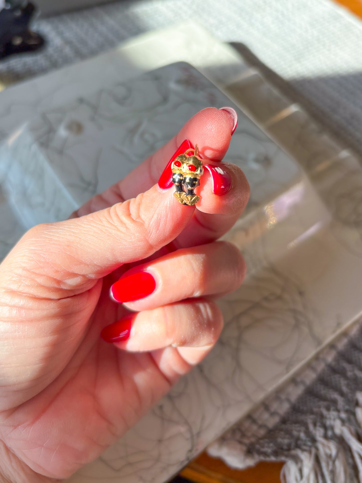 Vintage 14k Yellow Gold Enamel Huggies