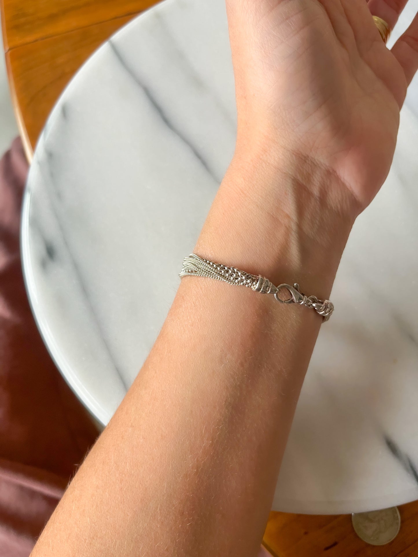 Vintage Sterling Silver Multiple Chain 7 Inch Bracelet, circa 1990s