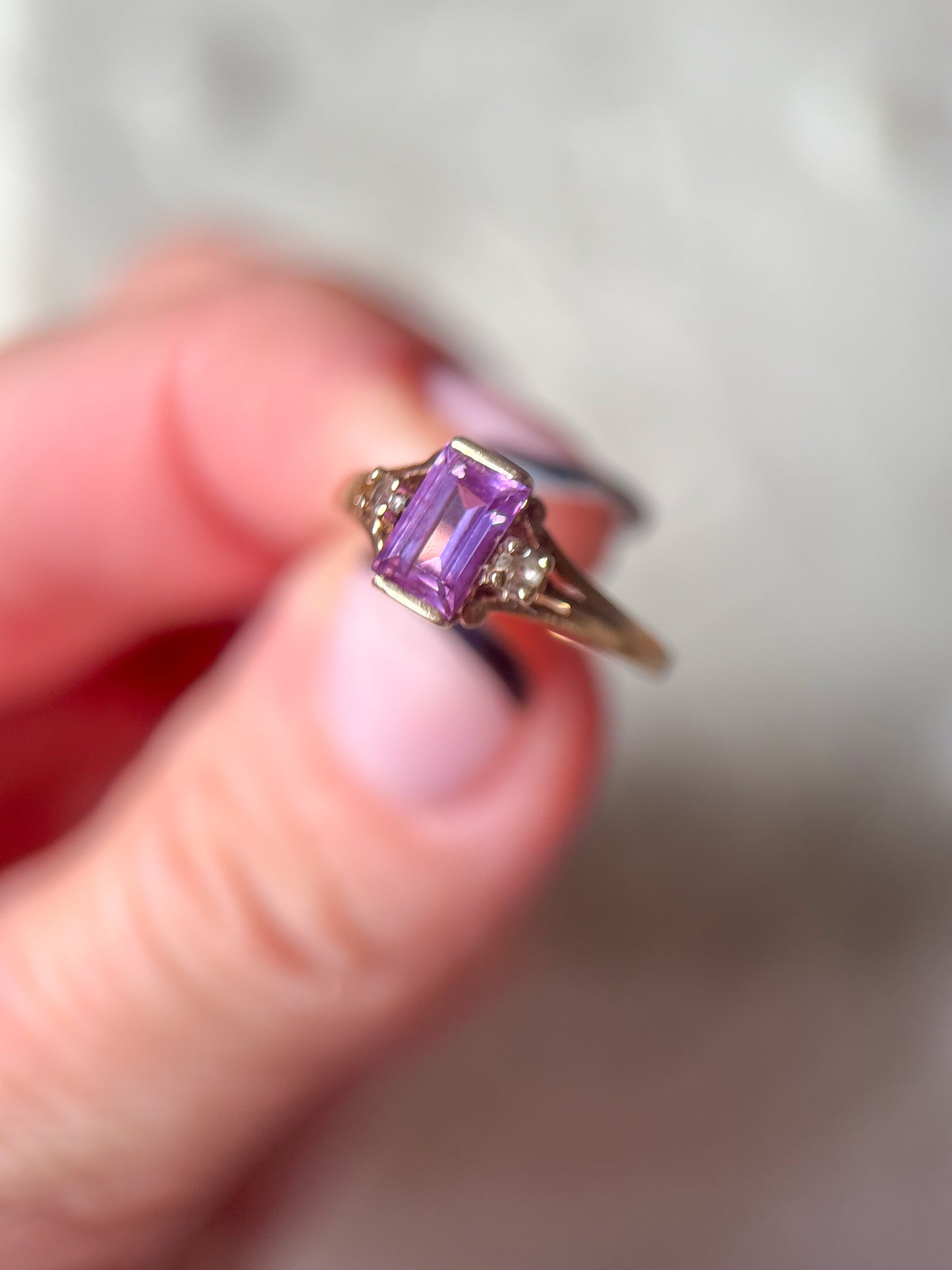 Vintage Amethyst and CZ 10k Yellow Gold Pinky Ring
