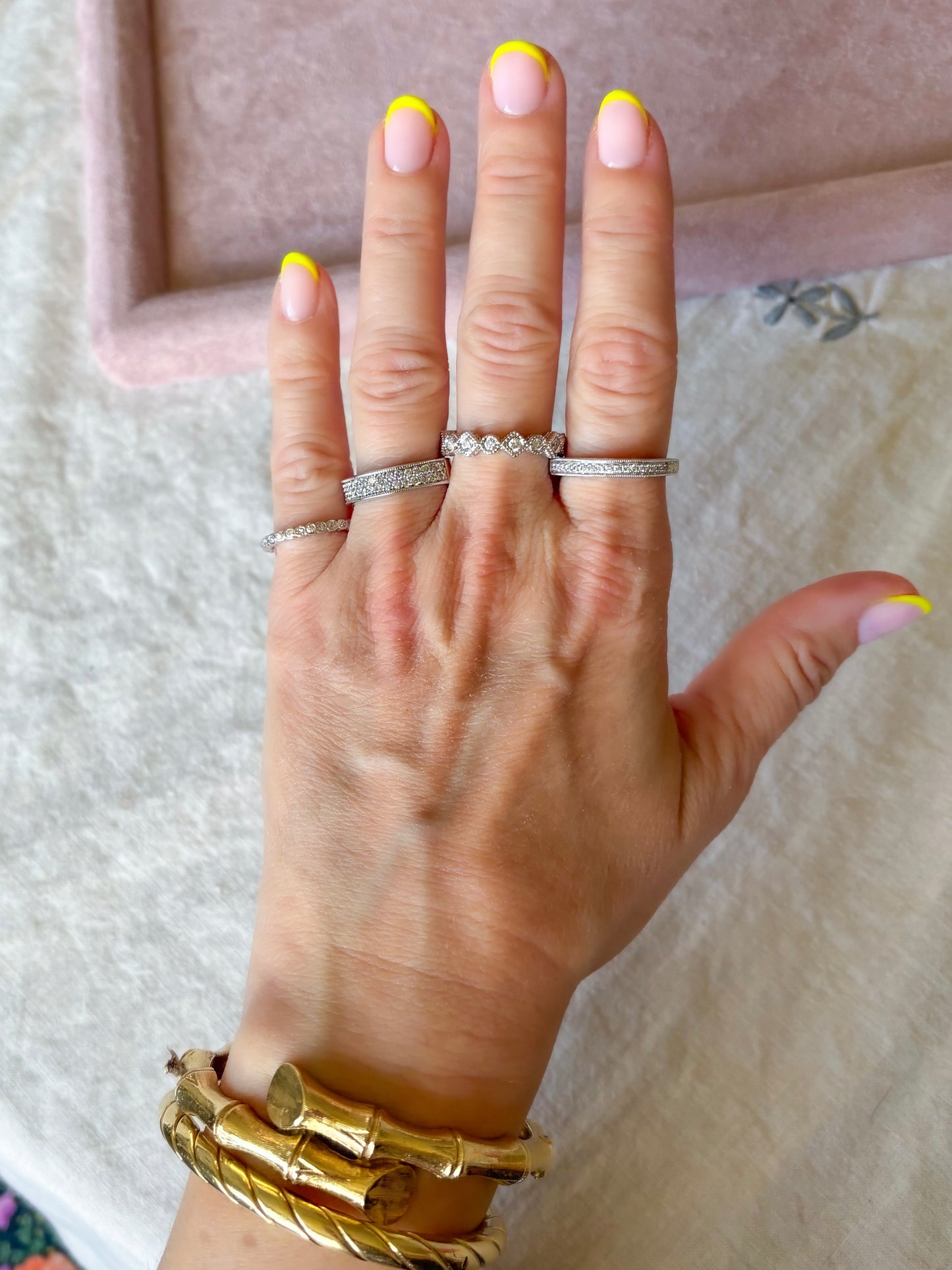 Vintage Natural Round Diamond 14k White Gold Eternity Band, size 6 1/4
