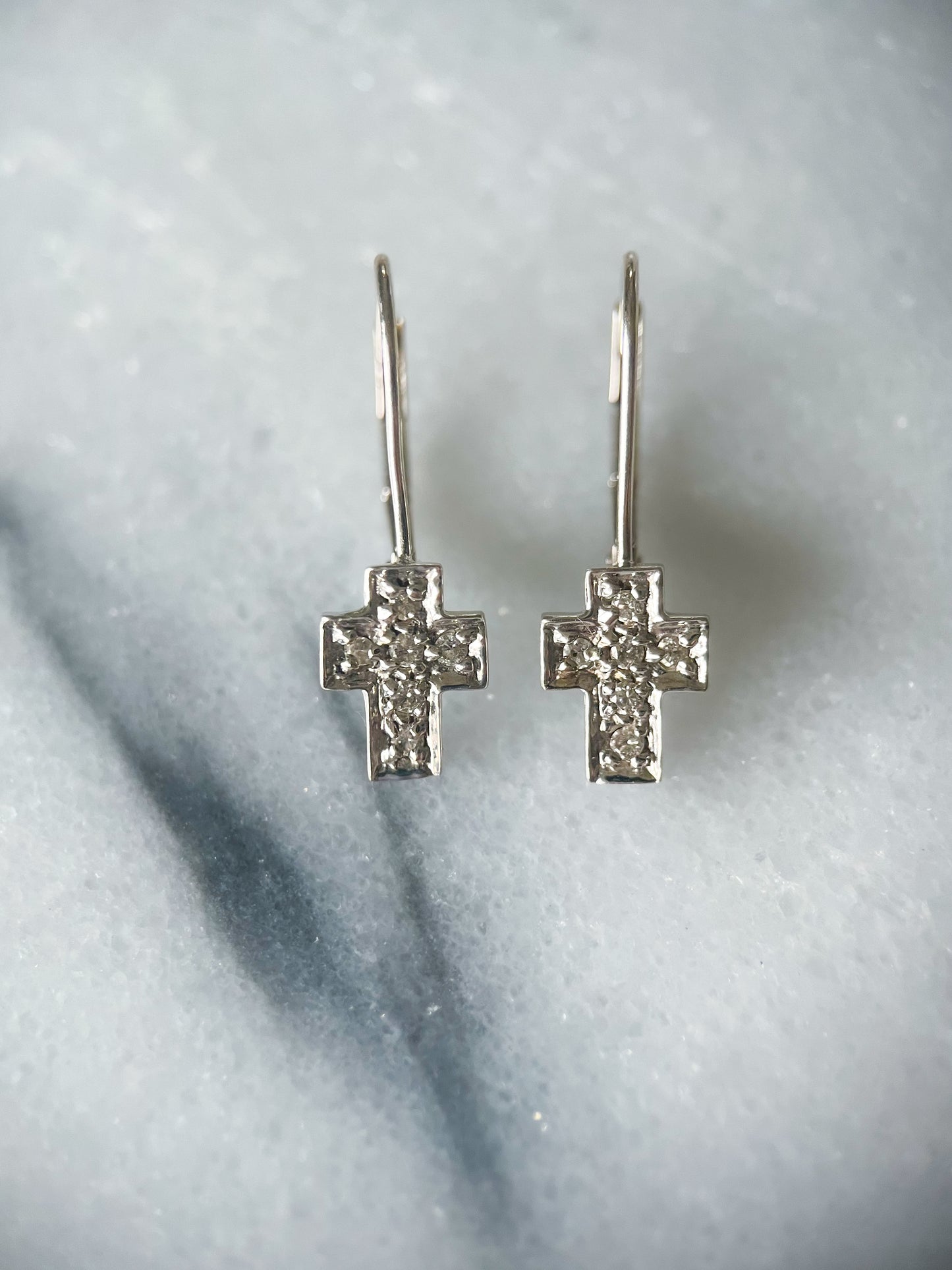 Vintage Cross 14k White Gold Earrings