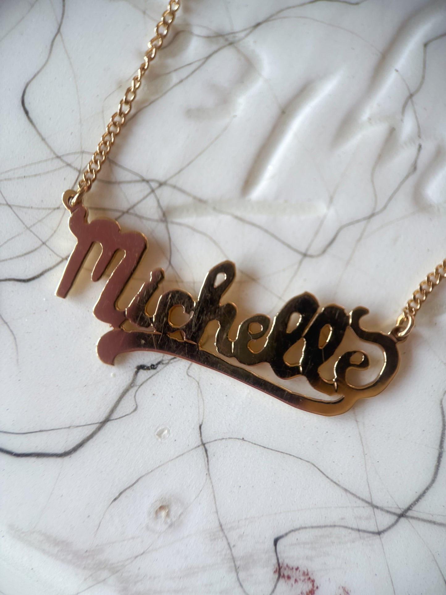 Vintage Name Plates "Michelle" on chain 14k Yellow Gold Charm Necklace