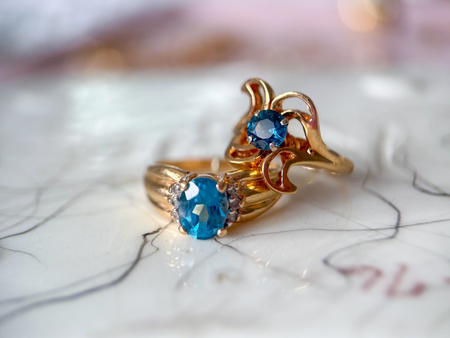 Various Vintage Natural Topaz 14k Yellow Gold Rings