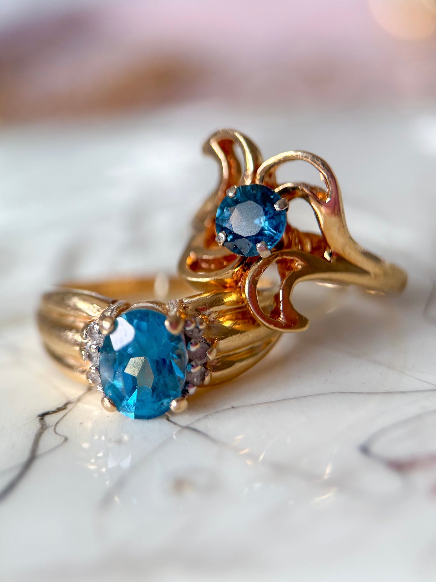 Various Vintage Natural Topaz 14k Yellow Gold Rings