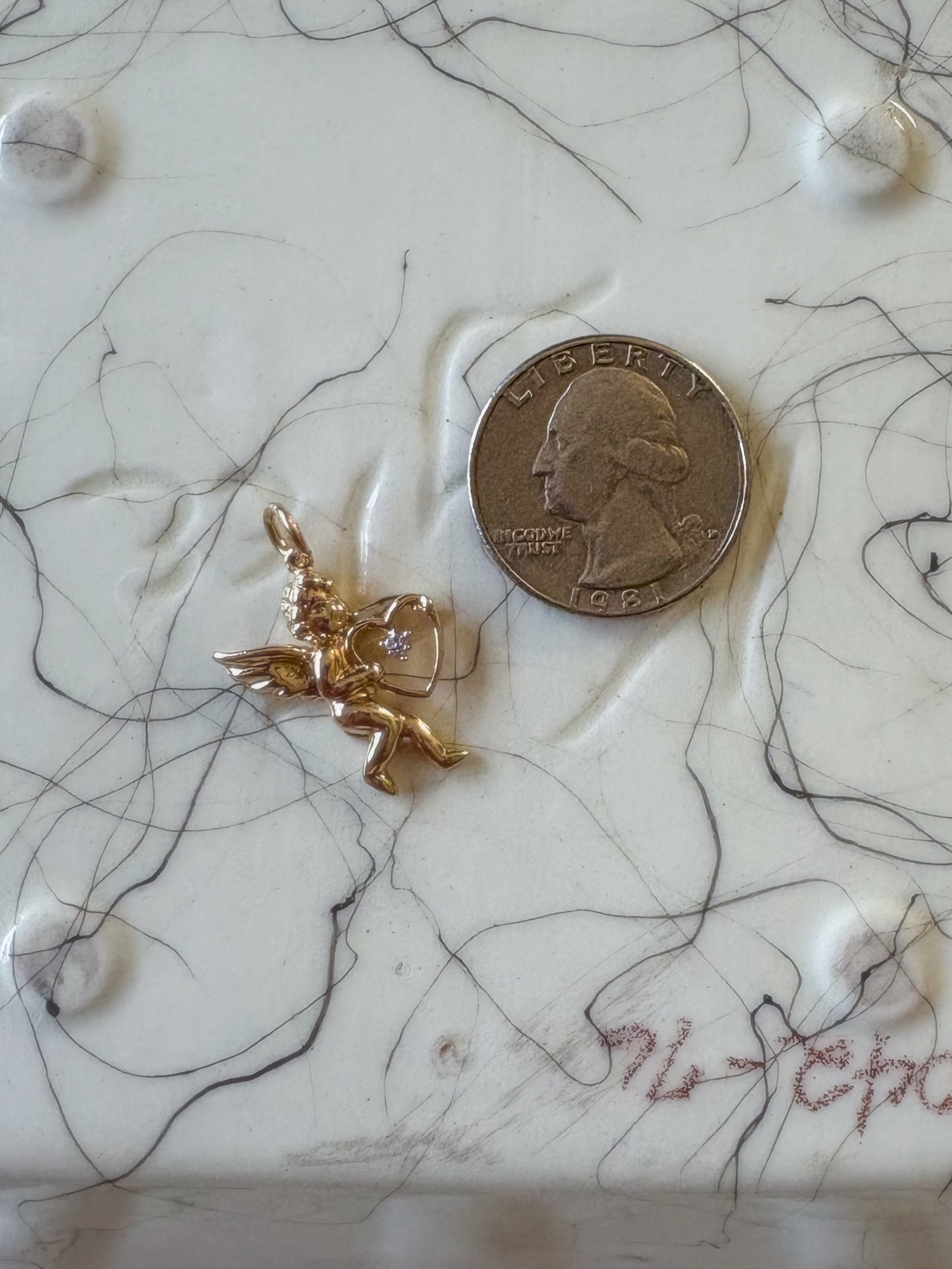 Vintage Cupid Natural Diamonds 14k Yellow Gold Charm