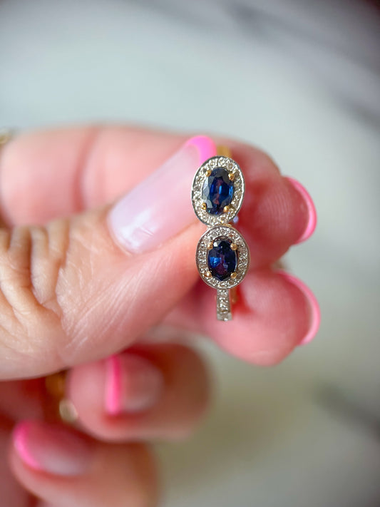 Vintage Natural Sapphire and Natural Diamond 14k Yellow Gold Drop Earrings