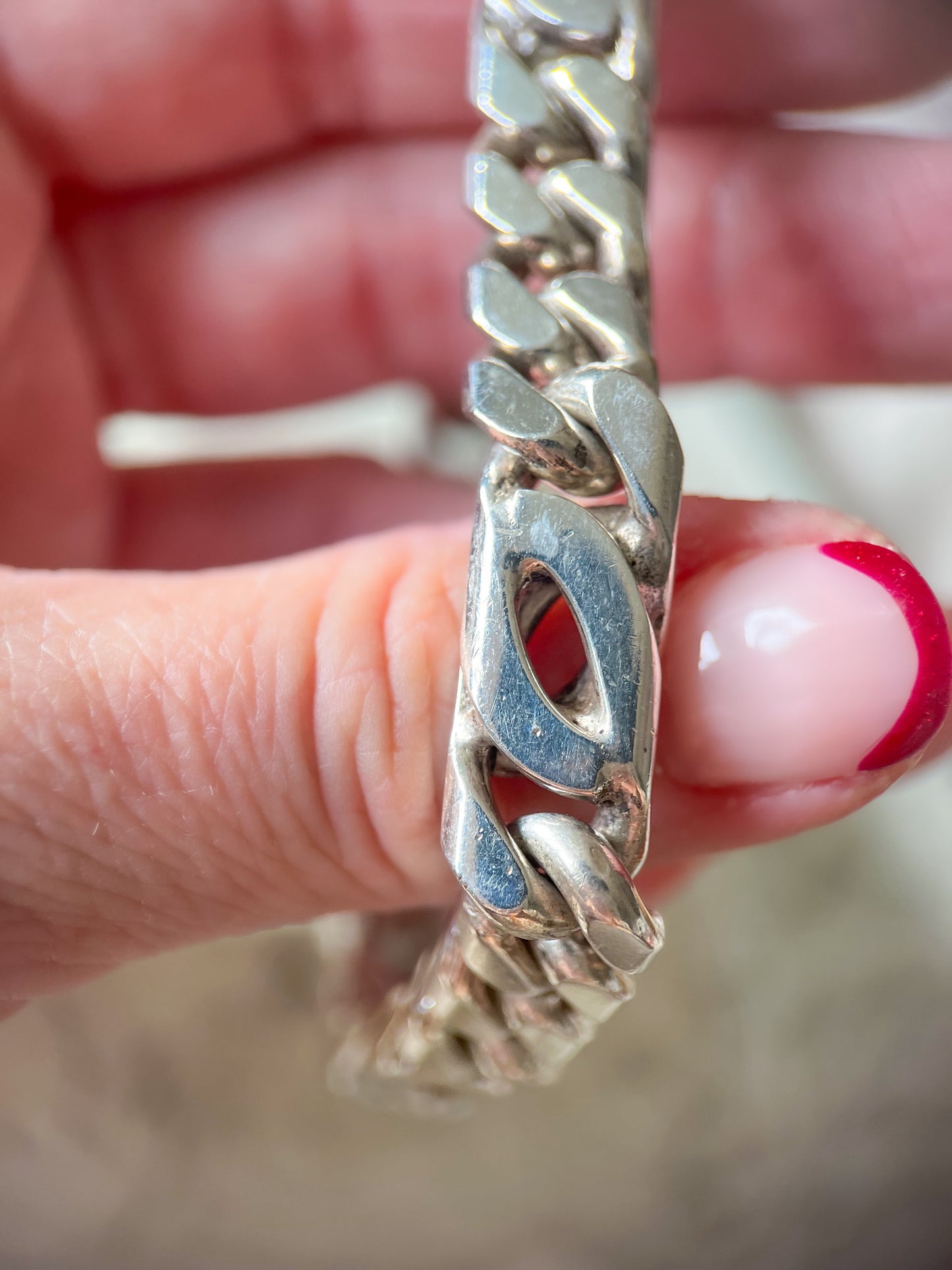 Vintage Super Chunky Figaro Chain Sterling Silver 8.5 Inch Bracelet, circa 1990s
