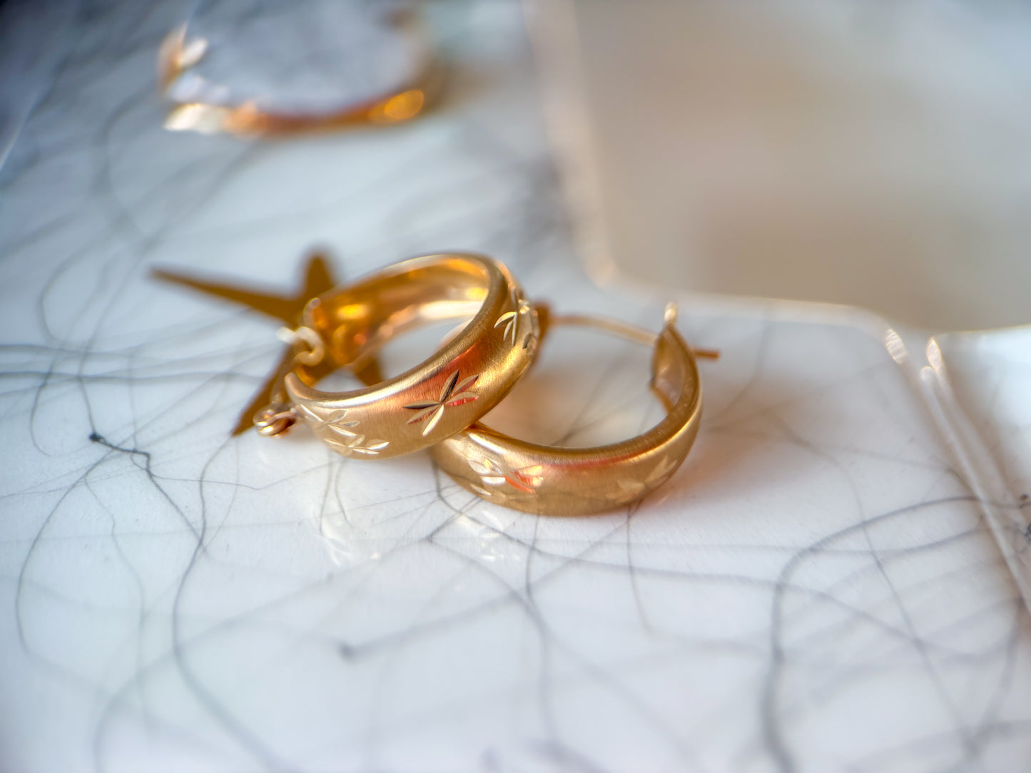 Vintage 14k Yellow Gold Huggies with Star Detailing