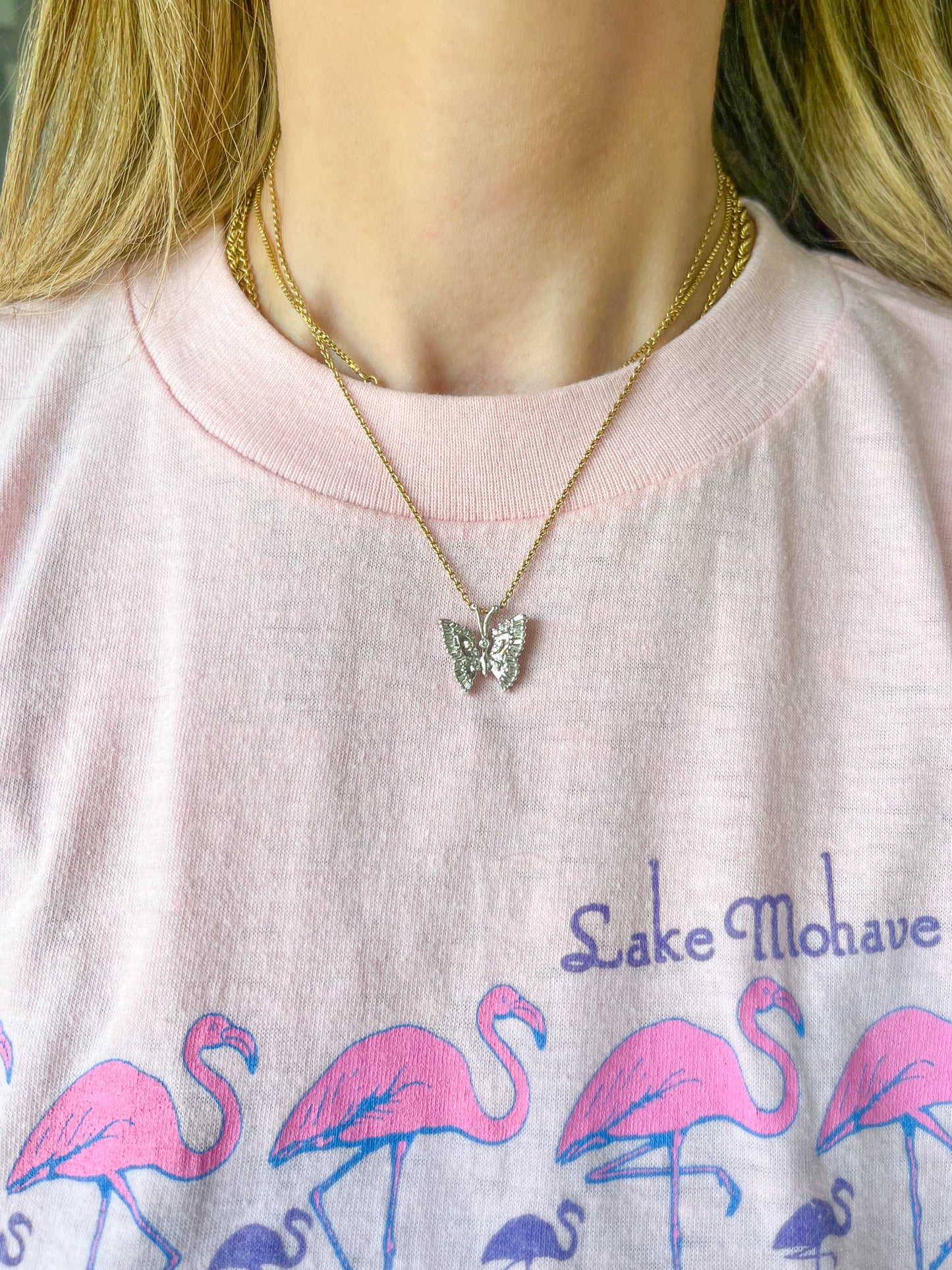 Vintage Natural Diamond Butterfly 14k White Gold Charm