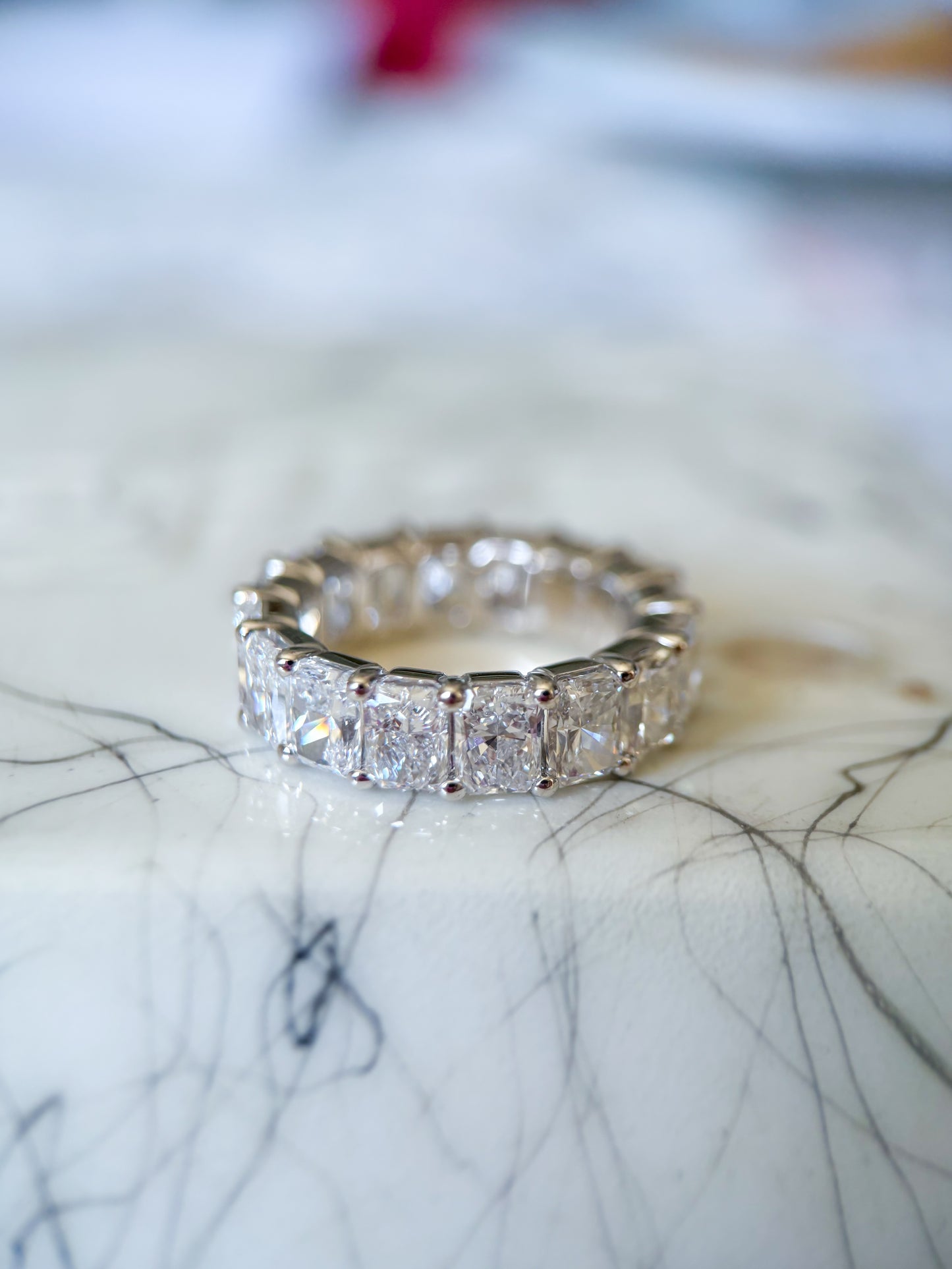 Lab Grown Diamond 14k White Gold Radiant Cut 8 Carats Eternity Band