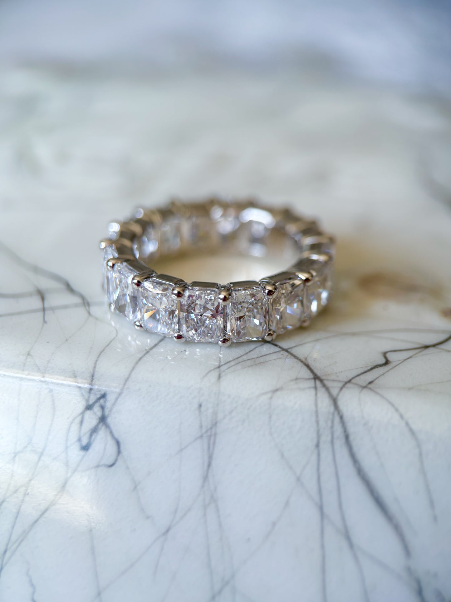Lab Grown Diamond 14k White Gold Radiant Cut 8 Carats Eternity Band