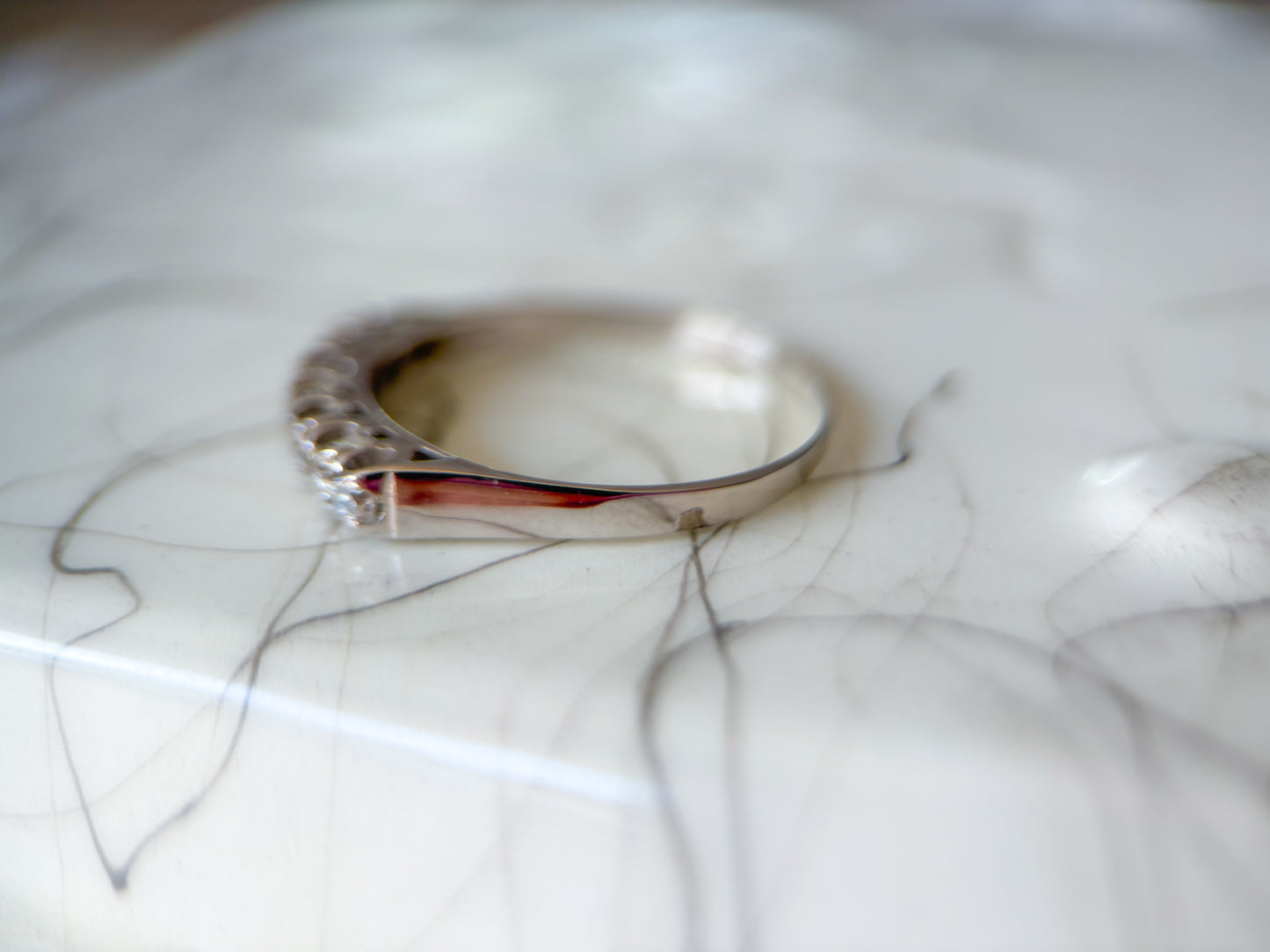 Vintage Natural Round Diamond 14k White Gold Half Band Ring