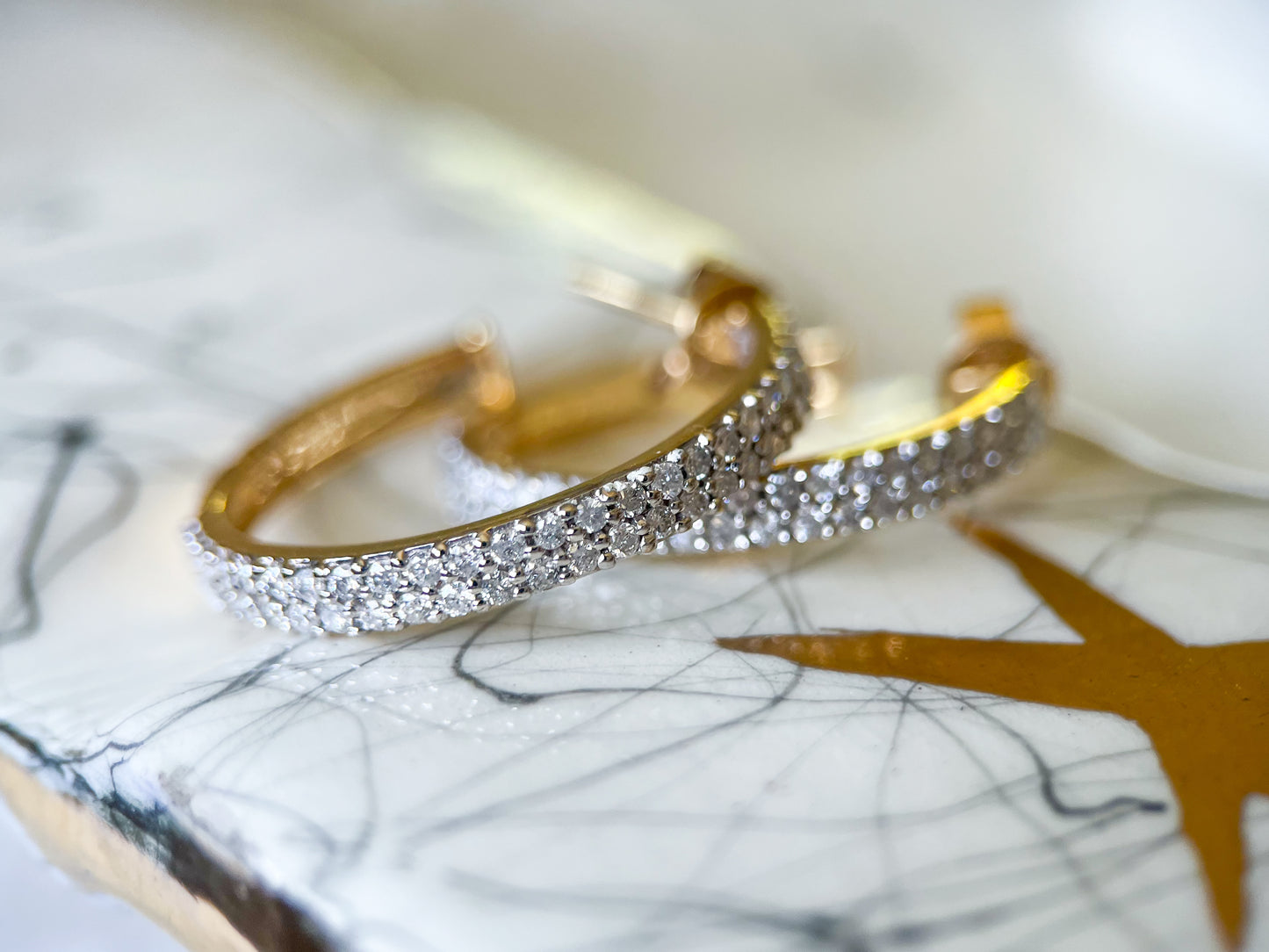 Natural Diamond 14k Yellow Gold Hoop Earrings