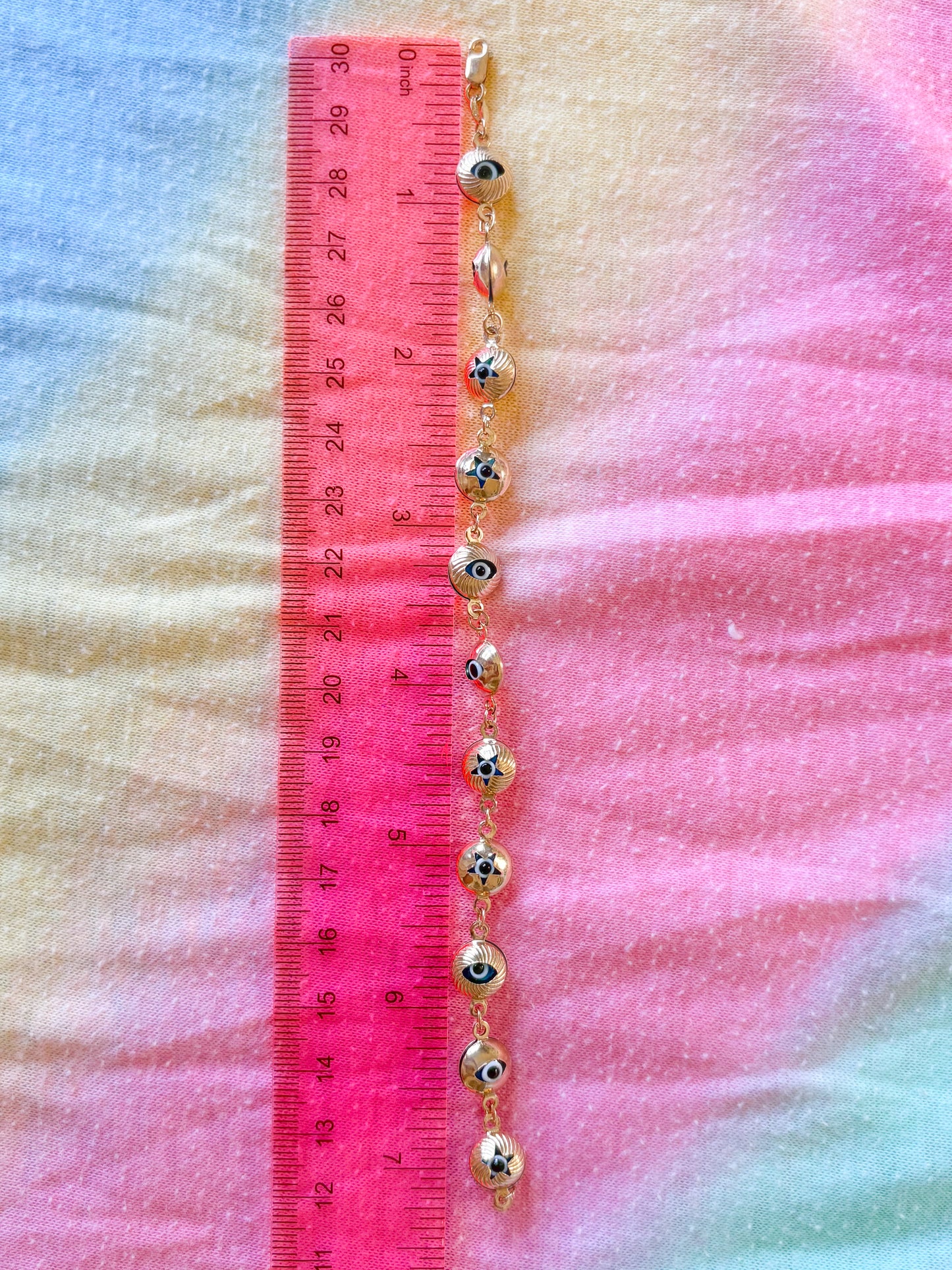 Evil Eye Charms 10k Yellow Gold 7.25 Inch Bracelet