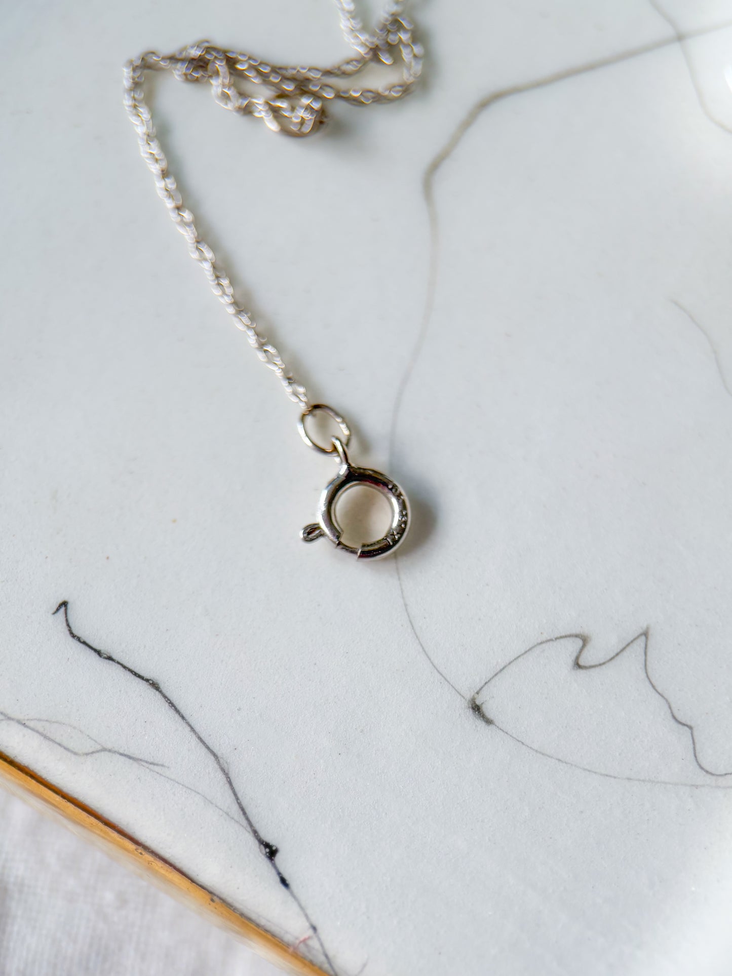 Vintage Natural Diamond Horseshoe Charm 14k White Gold with 20 Inch Chain