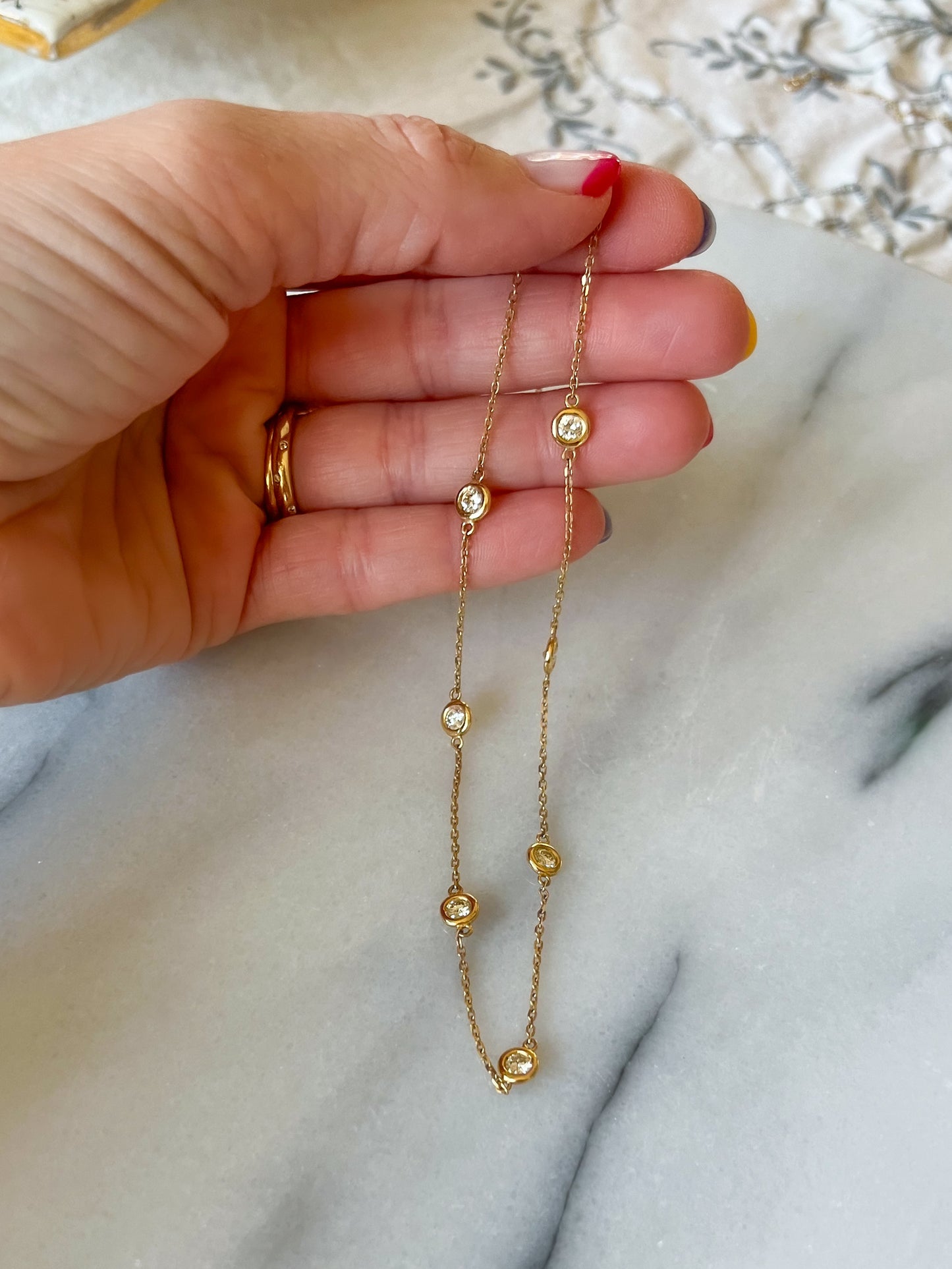 Natural Diamond by the Yard 16 Inch Chain Necklace in 14k Yellow Gold