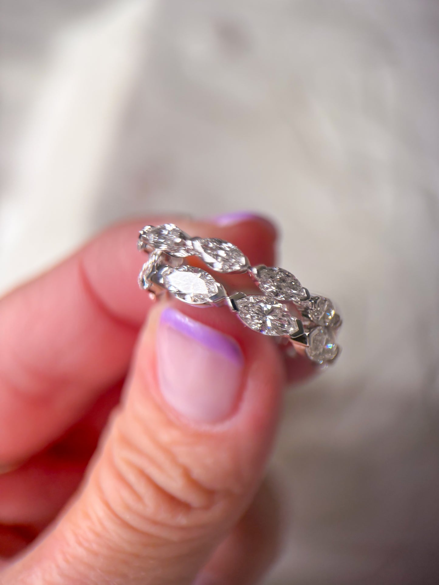 Lab Grown Diamond 14k White Gold Marquise 1 Carat Eternity Band