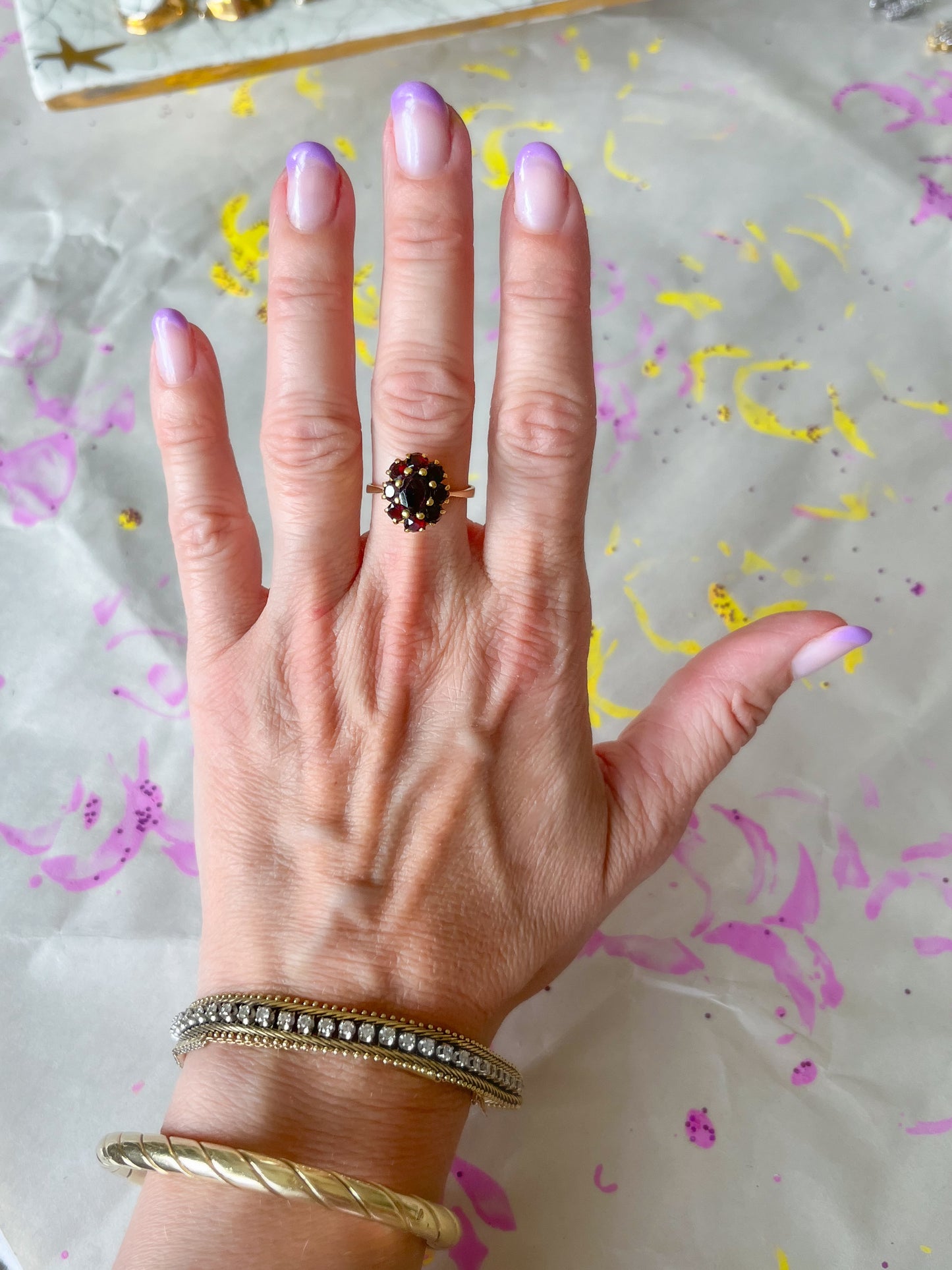 Vintage Natural Garnet 18k Yellow Gold Statement Ring