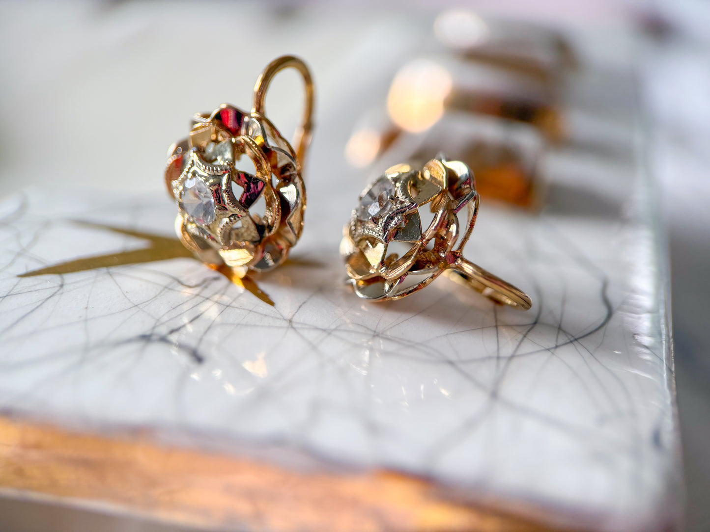 Vintage 18k Yellow Gold Earrings with CZ