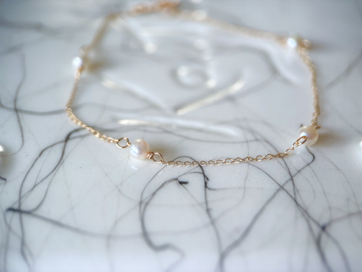 Vintage Natural Pearl Chain 14k Yellow Gold 7 Inch Bracelet