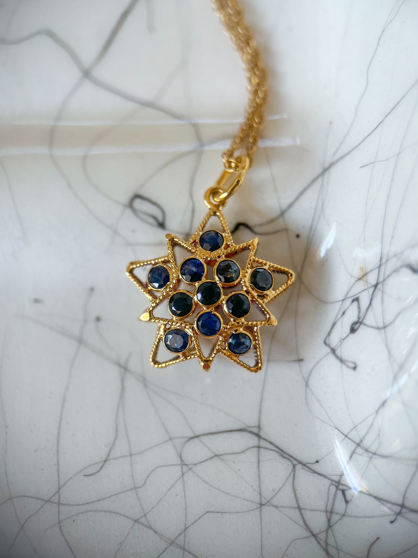 Vintage Natural Sapphire Puffy Star and Vintage Ruby Puffy Heart 18k Yellow Gold Charms, Circa 1990's