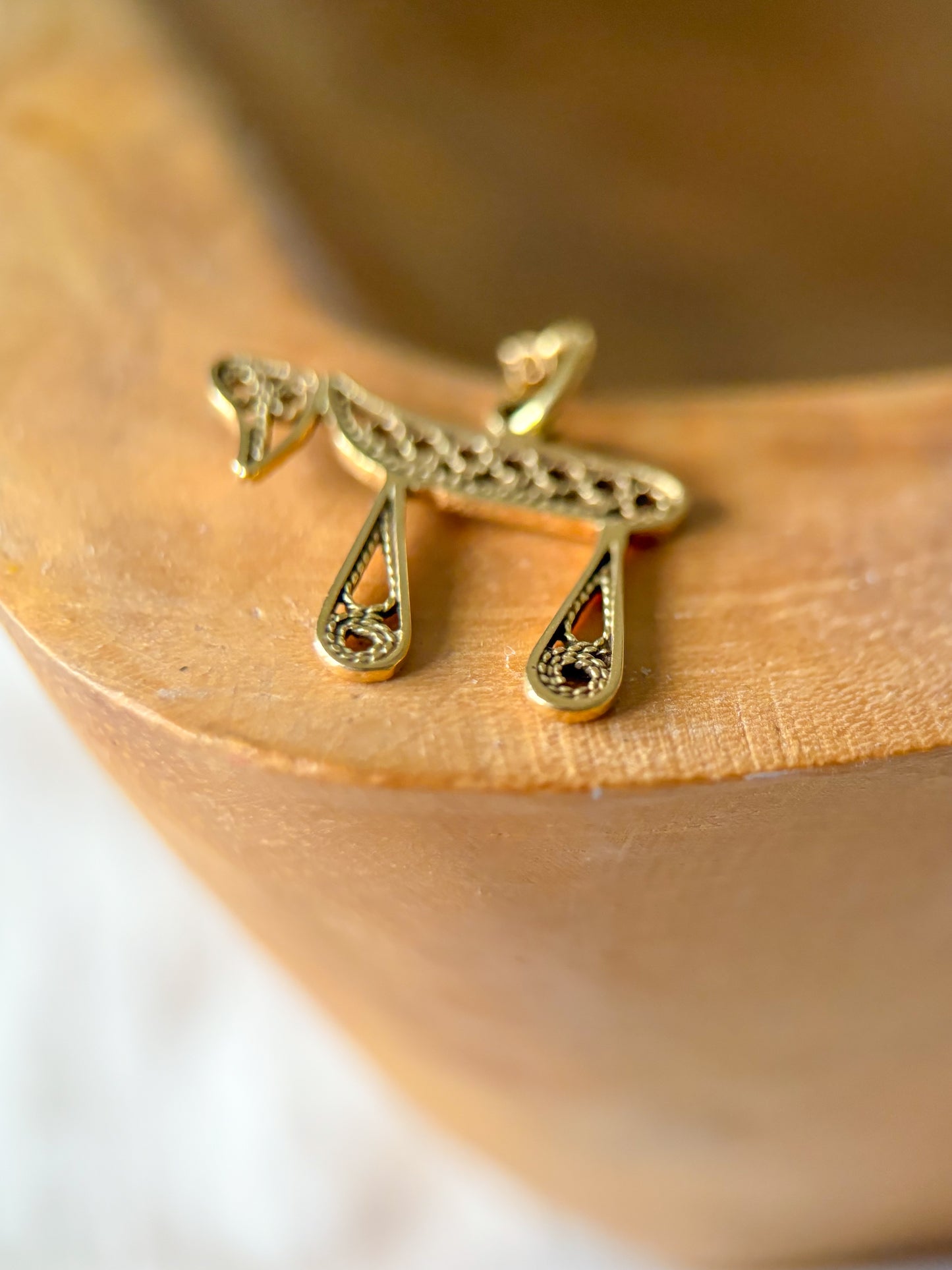 Vintage Filigree Chai 14k Yellow Gold Charm
