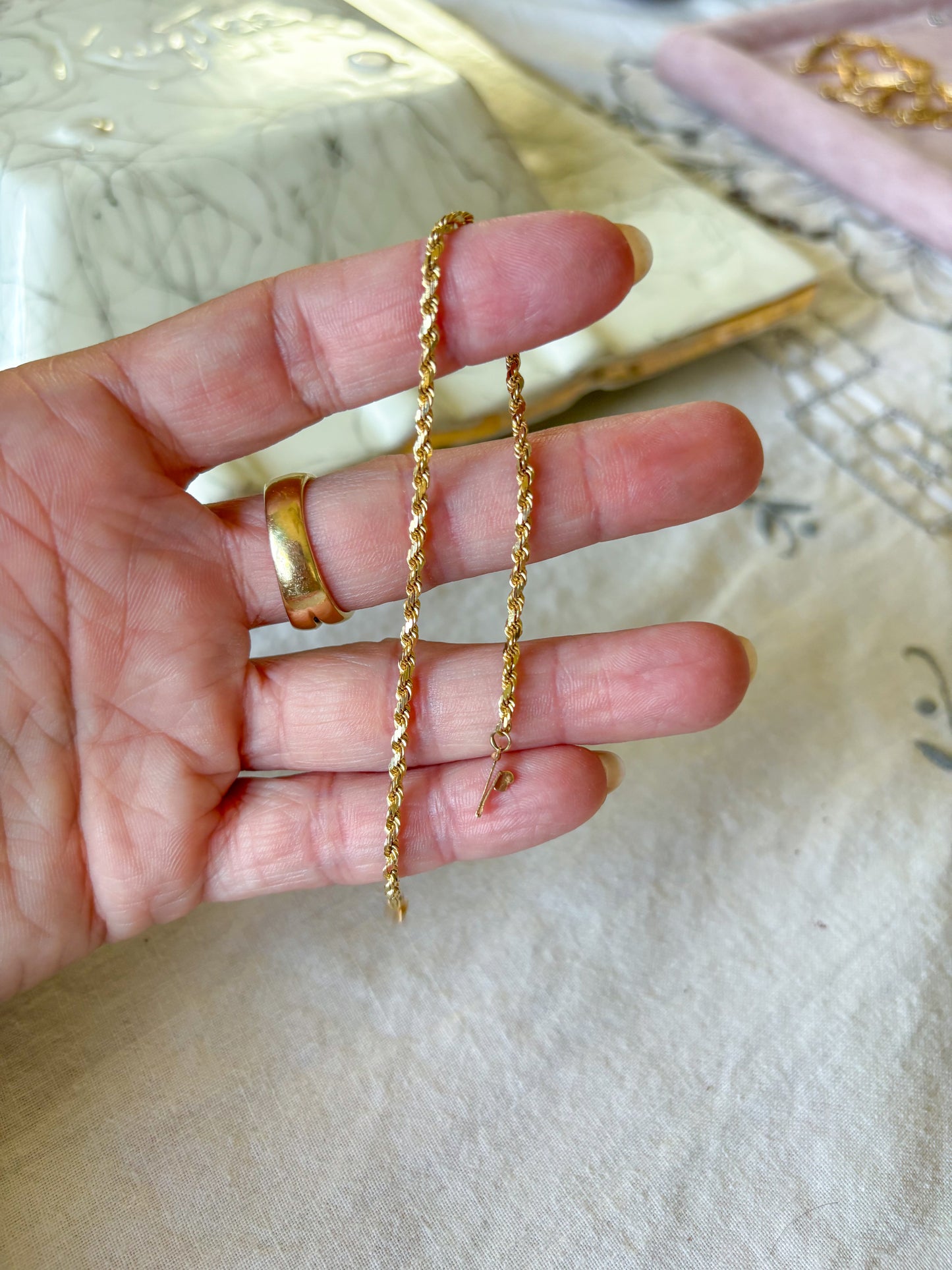 Vintage Rope Chain 14k Yellow Gold 7 Inch Bracelet