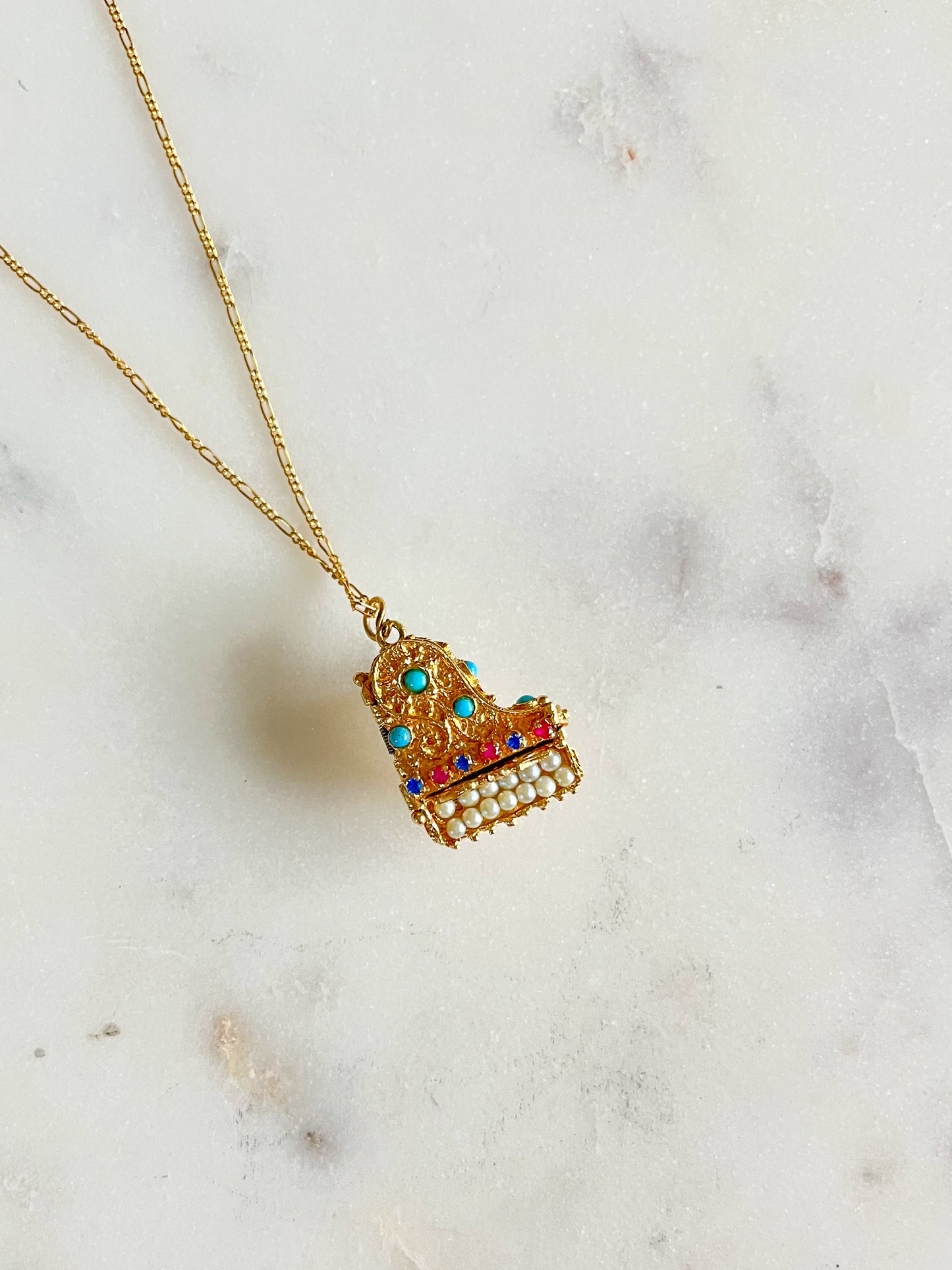 Vintage Grand Piano Charm - Ruby, Sapphire, Pearl, Turquoise and 14k Yellow Gold, circa 1950s