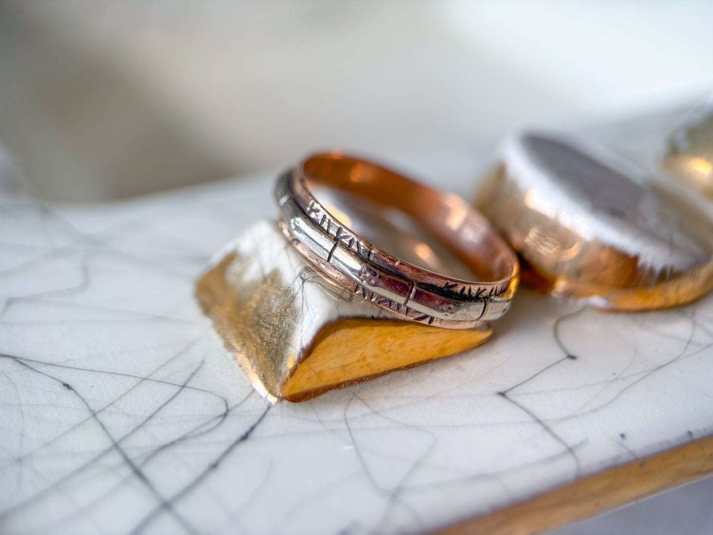 Vintage Two Toned 14k White and Yellow Gold Band Ring, Size 10.5
