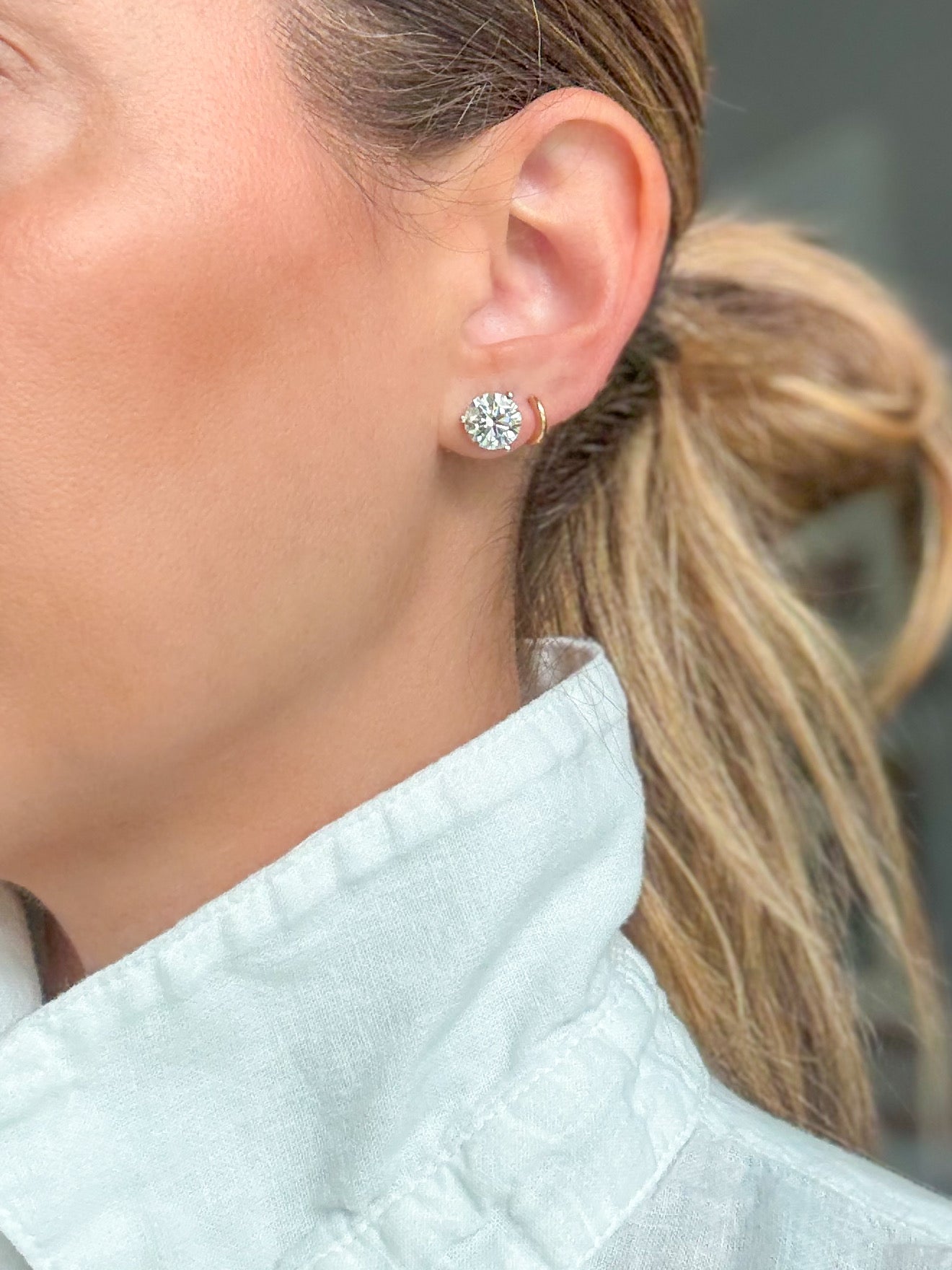 Lab Grown 5.05 Carat Total Weight Round Diamonds 14k White Gold Stud Earrings