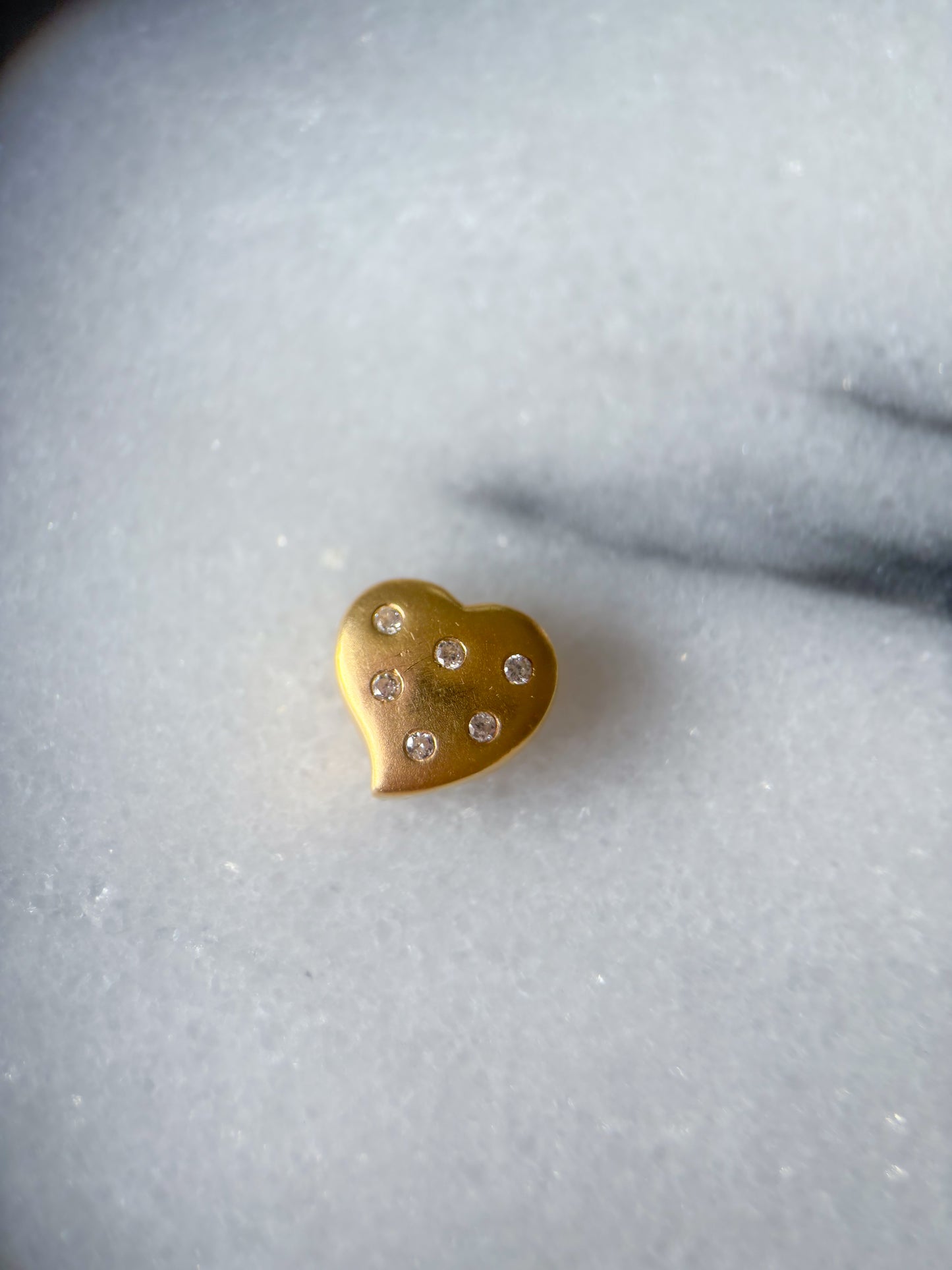 Vintage Natural Diamond Matte Heart 14k Yellow Gold Charm Slider