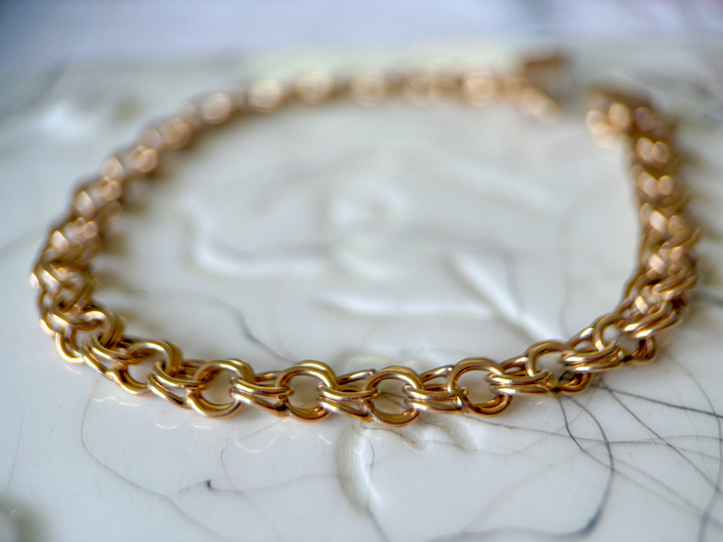 Vintage Round Multi Link 14k Yellow Gold 7.5 Inch Bracelet