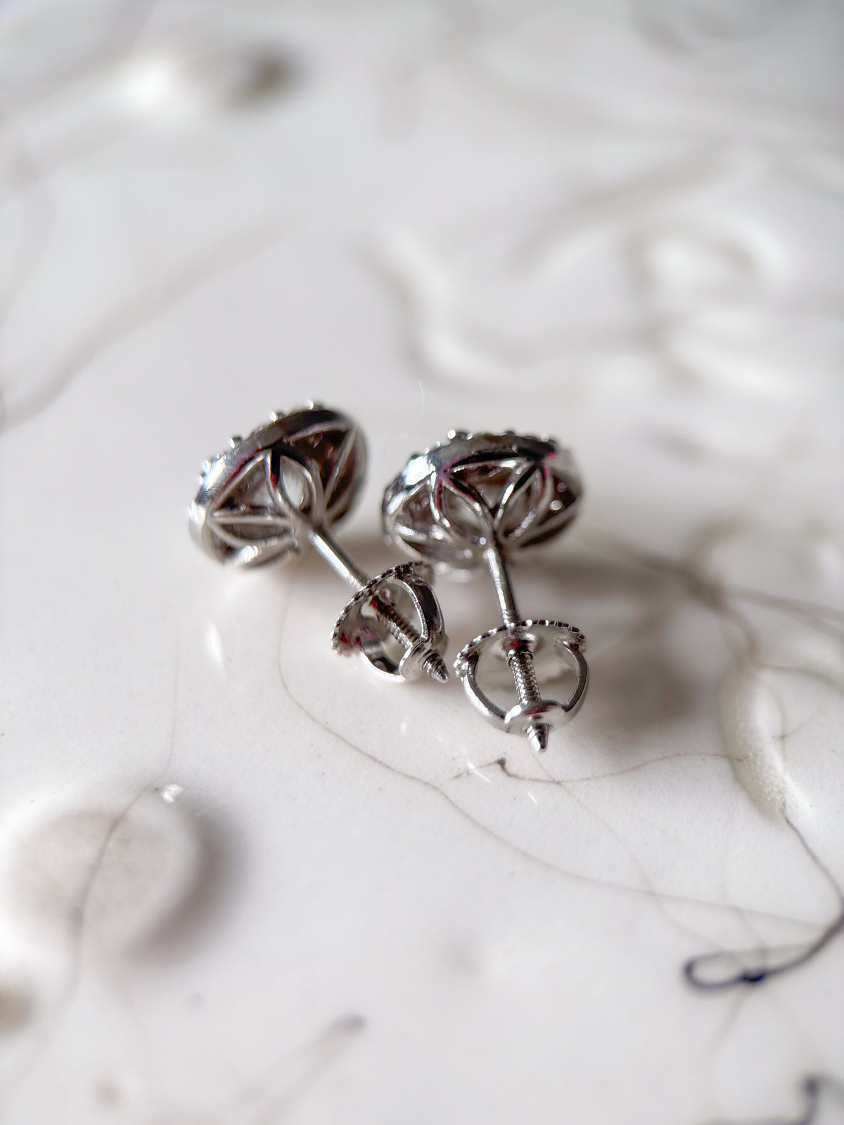 Lab Grown Halo Diamond Studs in 14k White Gold