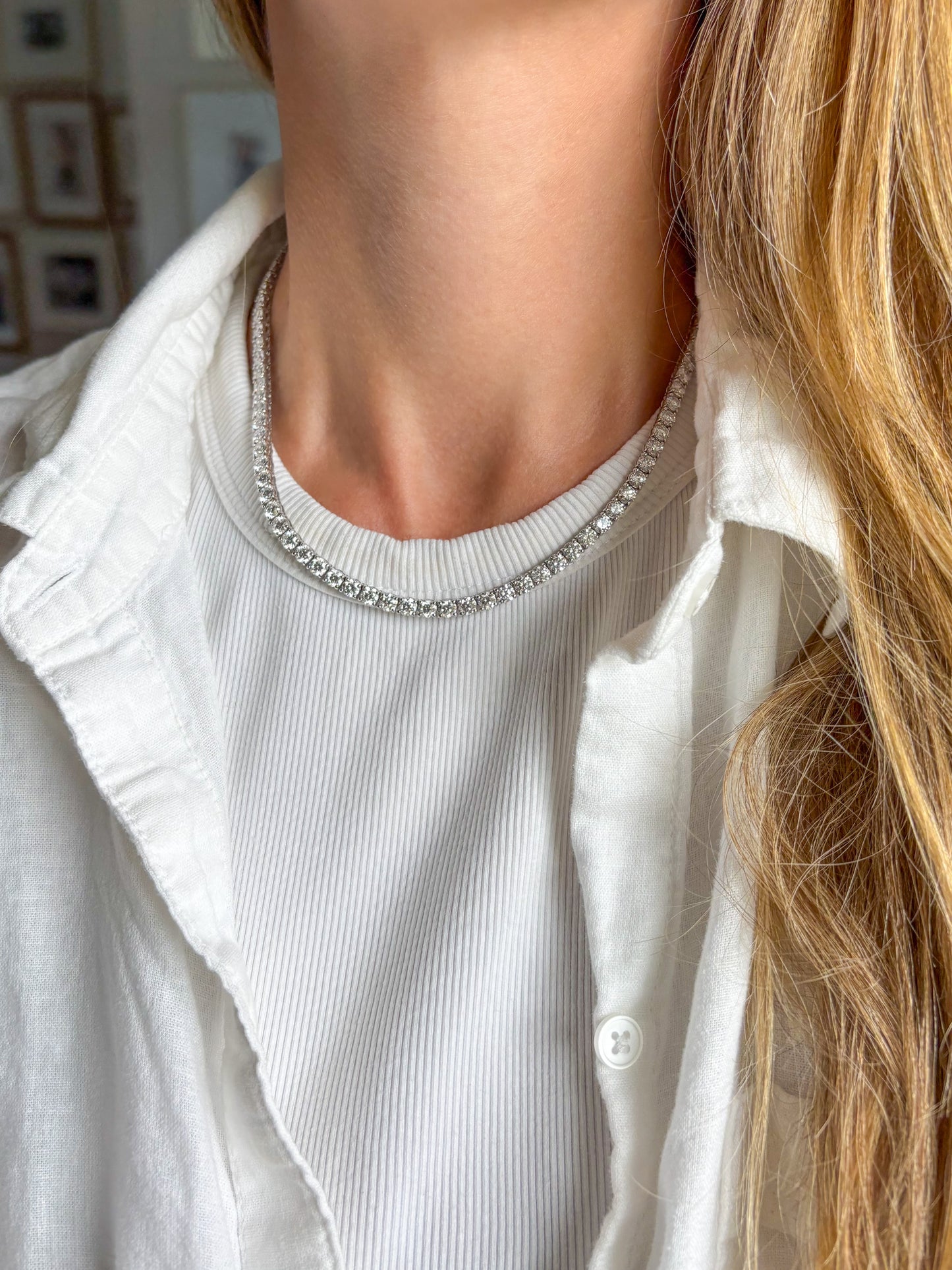 Lab Grown Diamond 14k White Gold 16 Inch Tennis Necklaces - Four Sizes