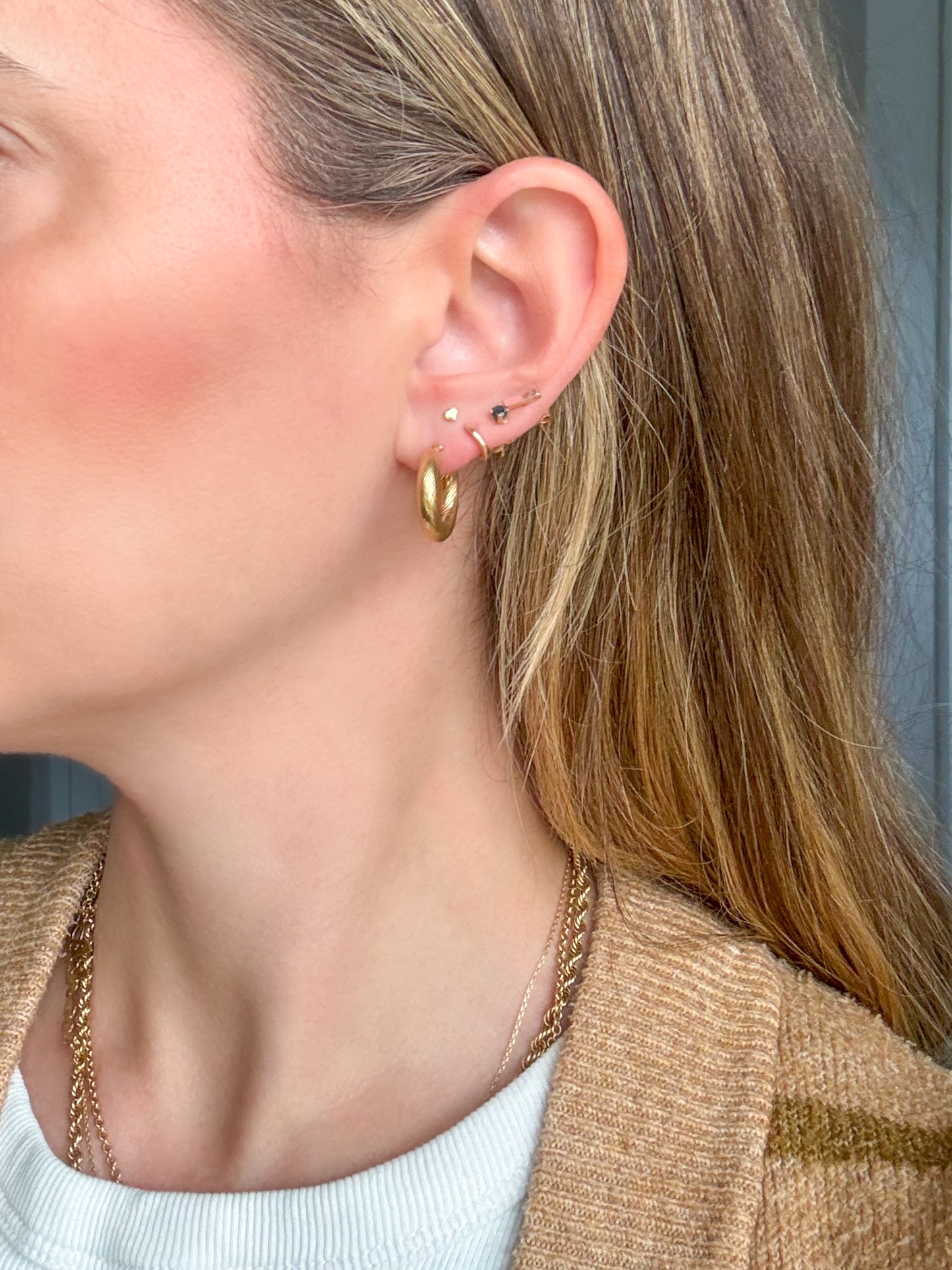 Vintage 14k Yellow Gold Thick Etched Hoop Earrings
