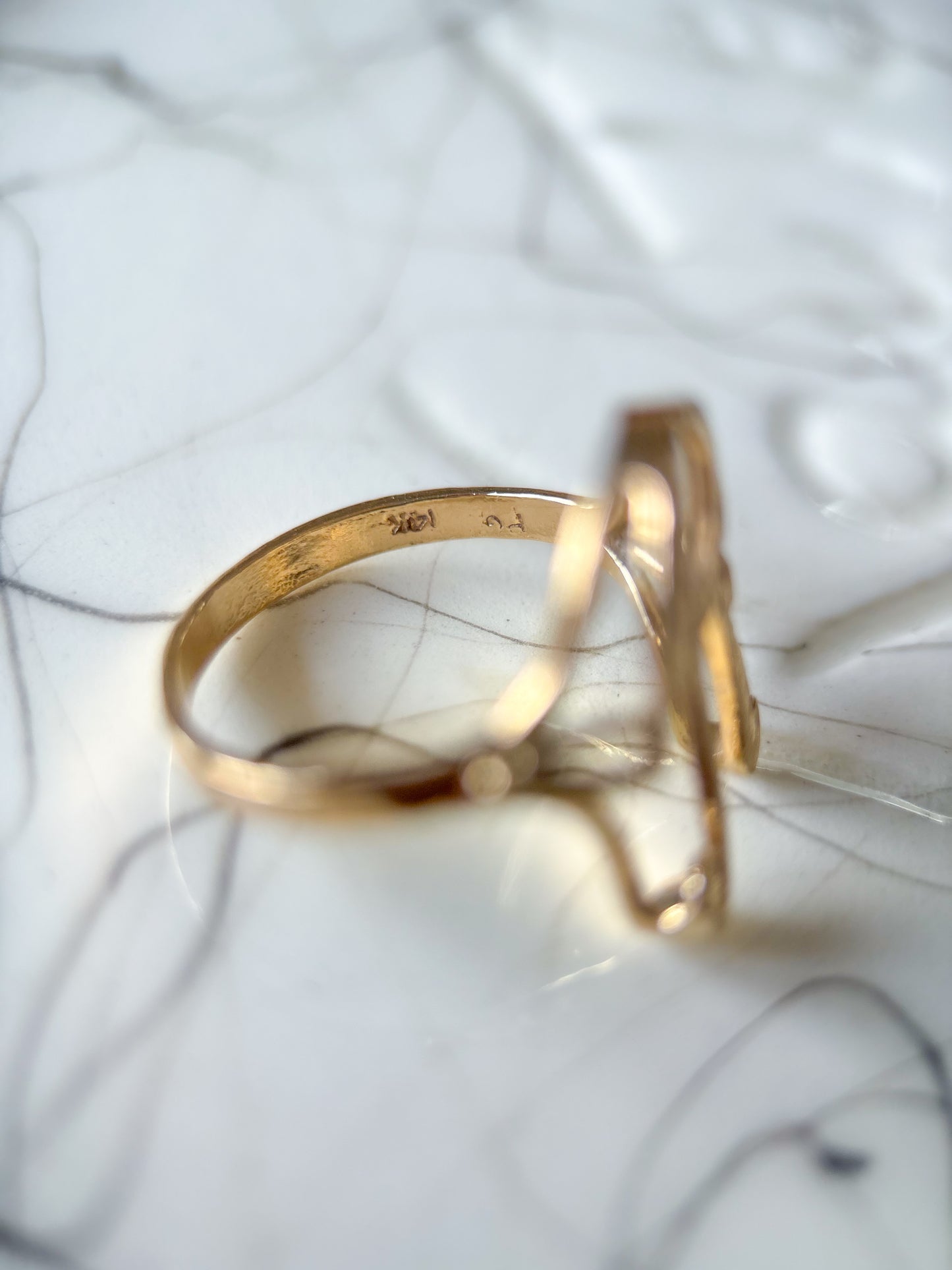 Vintage Large Script "R" 14k Yellow Gold Ring