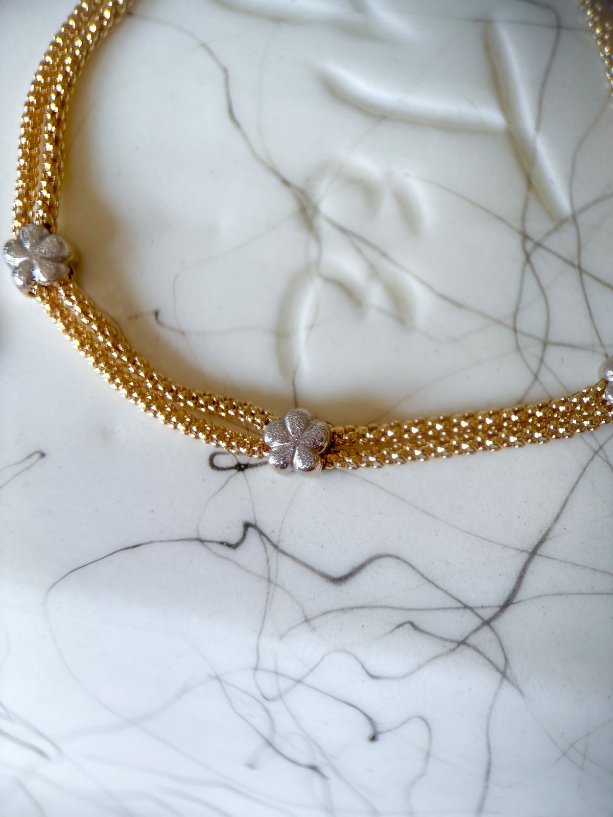 Vintage Flower 14k Yellow and White Gold 7 Inch Bracelet