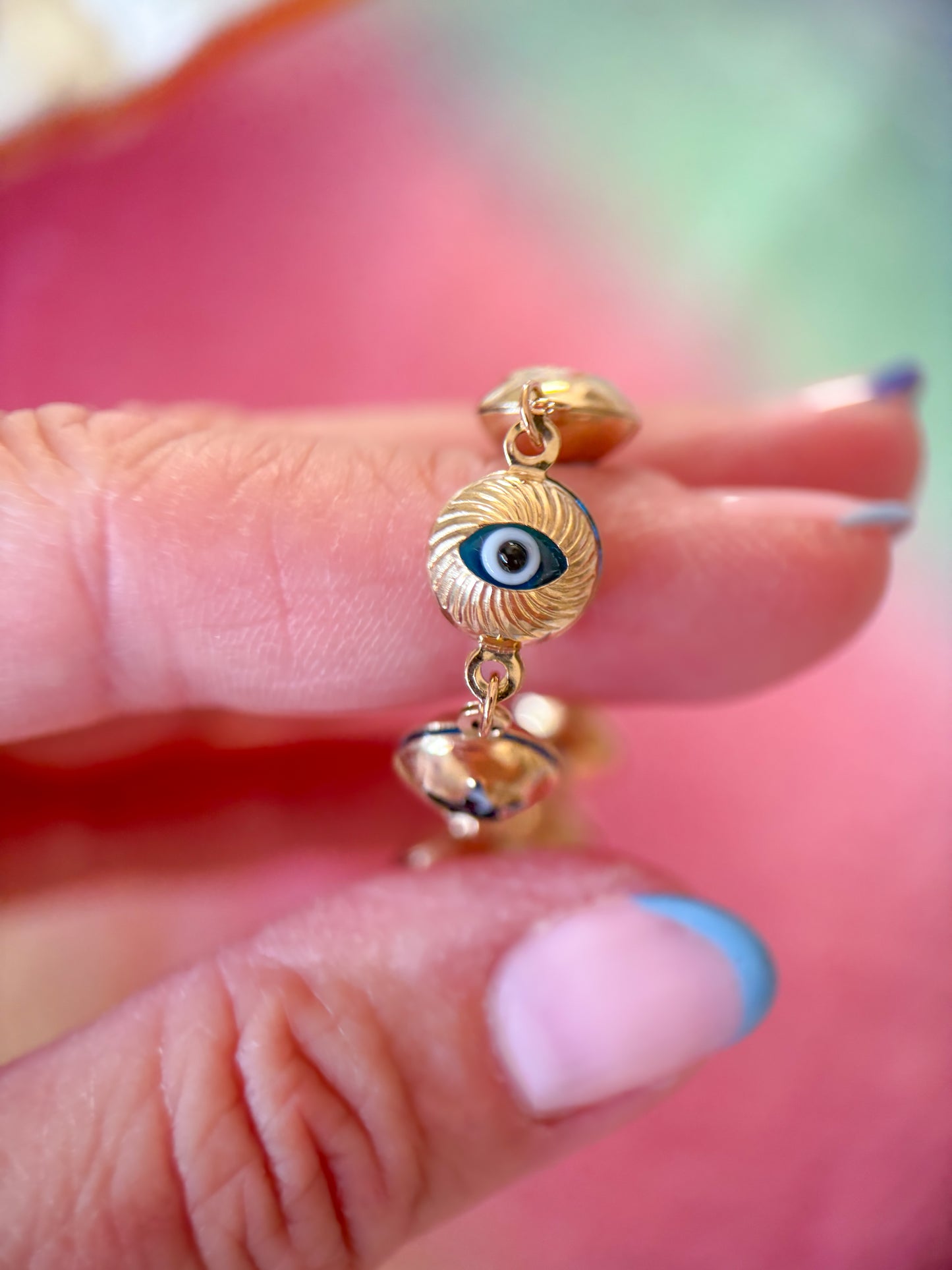 Evil Eye Charms 10k Yellow Gold 7.25 Inch Bracelet