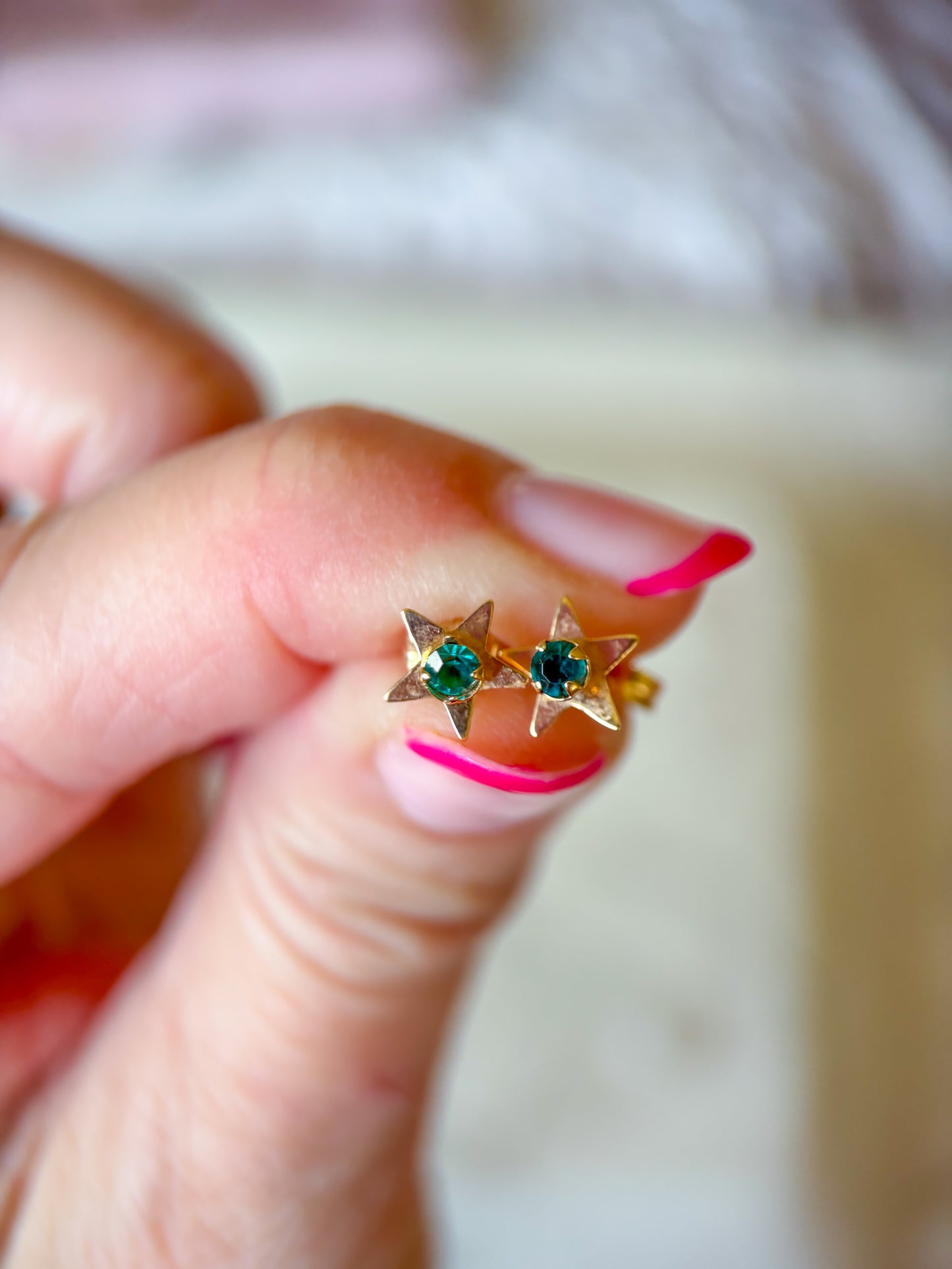 Vintage Star with Turquoise Stones 14k Yellow Gold Stud Earrings